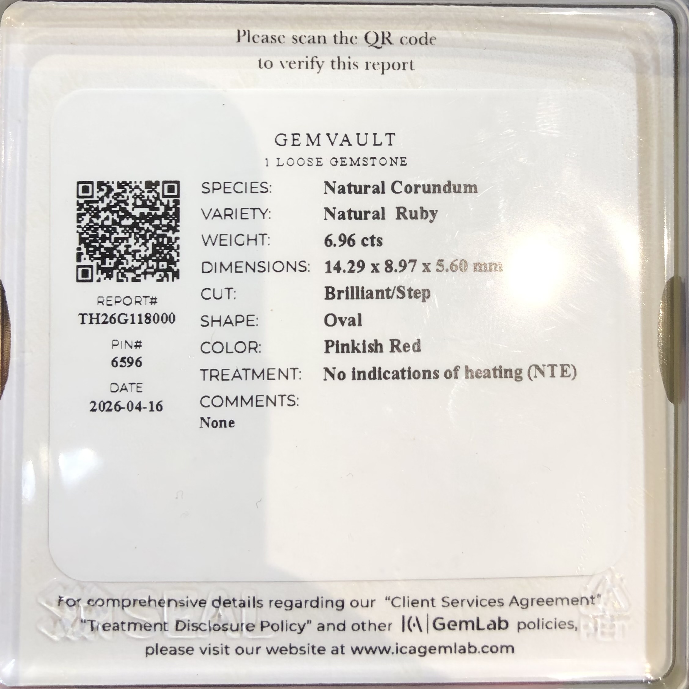 6.96 Carats Ruby ICA Certified  — view 6