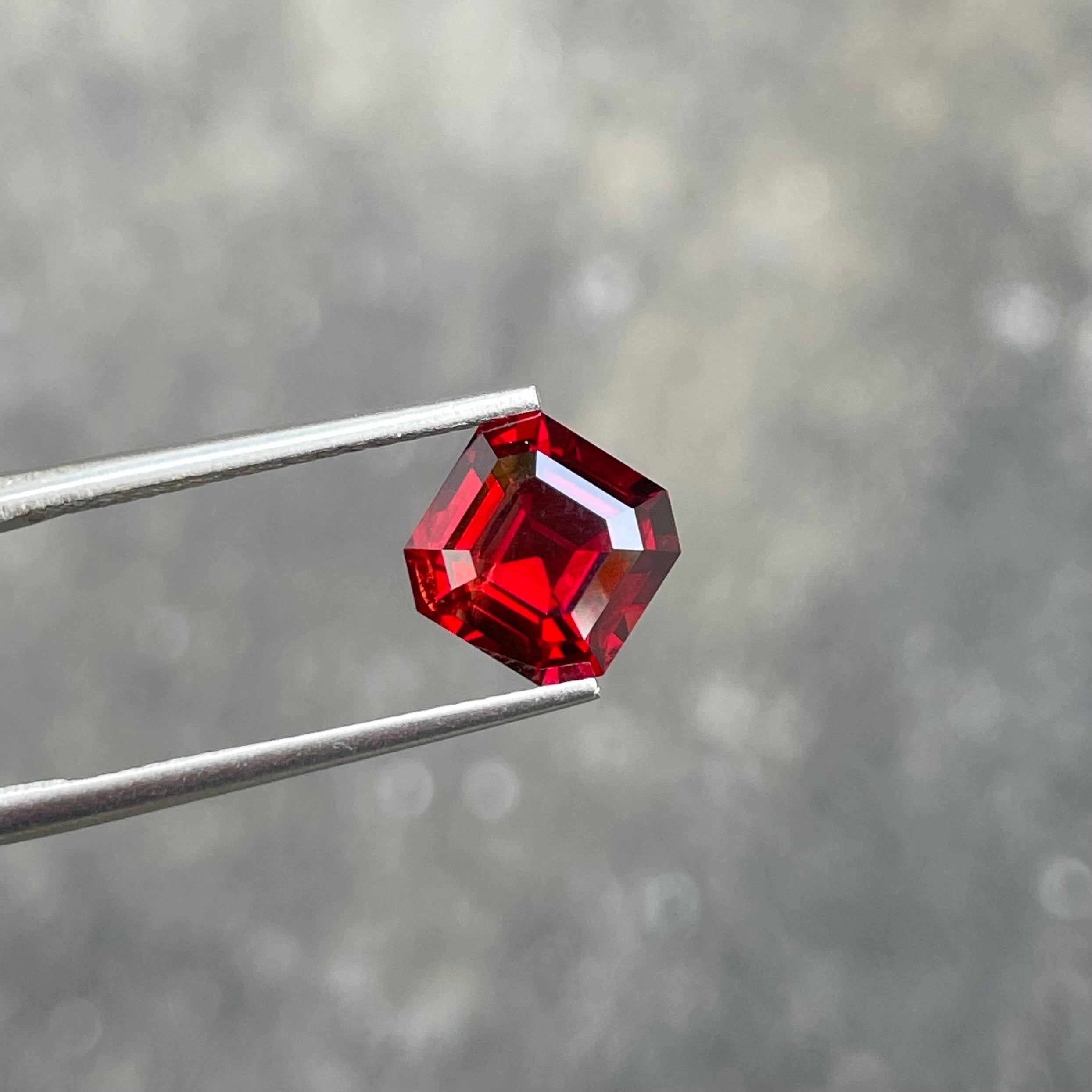 2.50 Carats Vivid Red Garnet Stone Asscher Cut Natural Tanzanian Gemstone — view 1