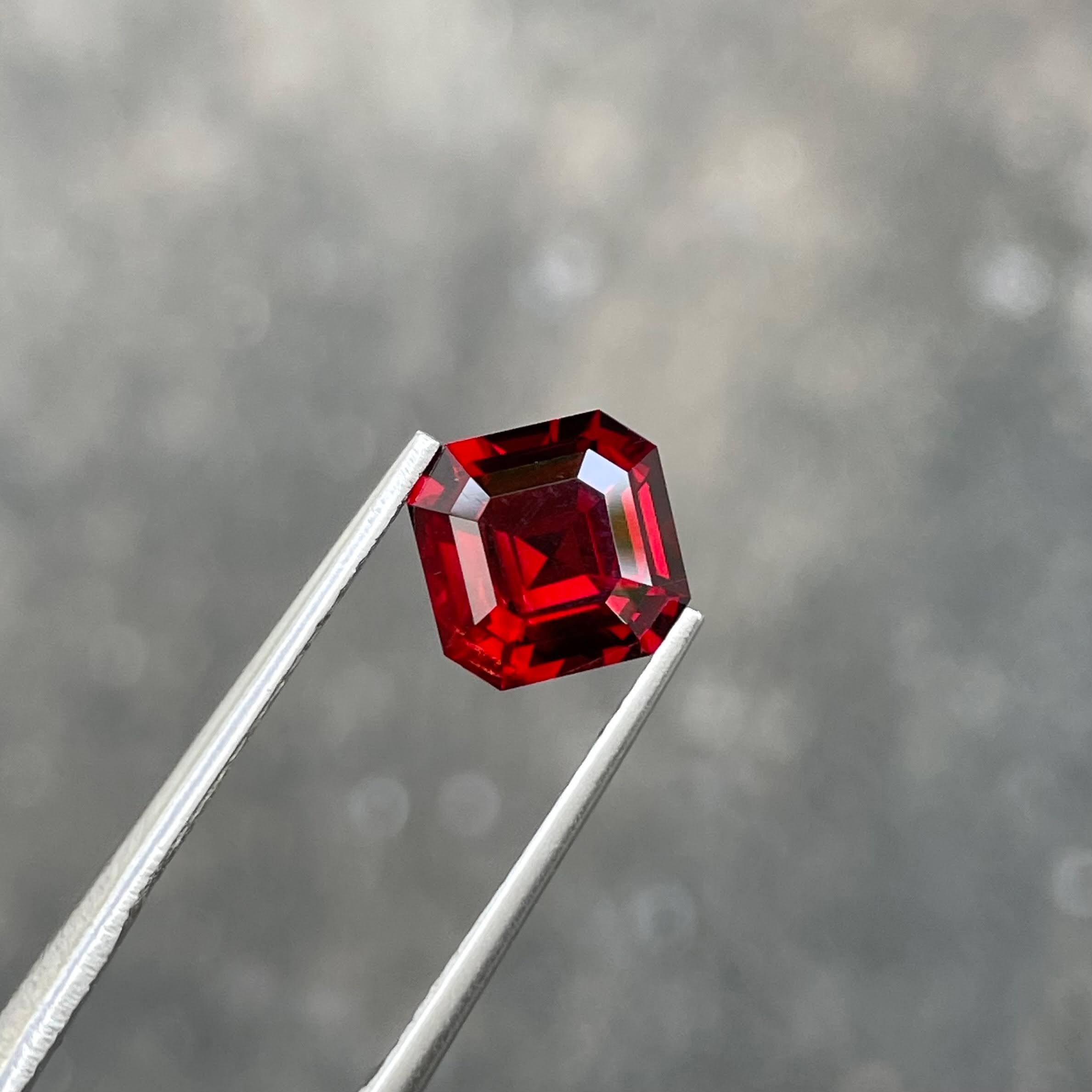2.50 Carats Vivid Red Garnet Stone Asscher Cut Natural Tanzanian Gemstone — view 2