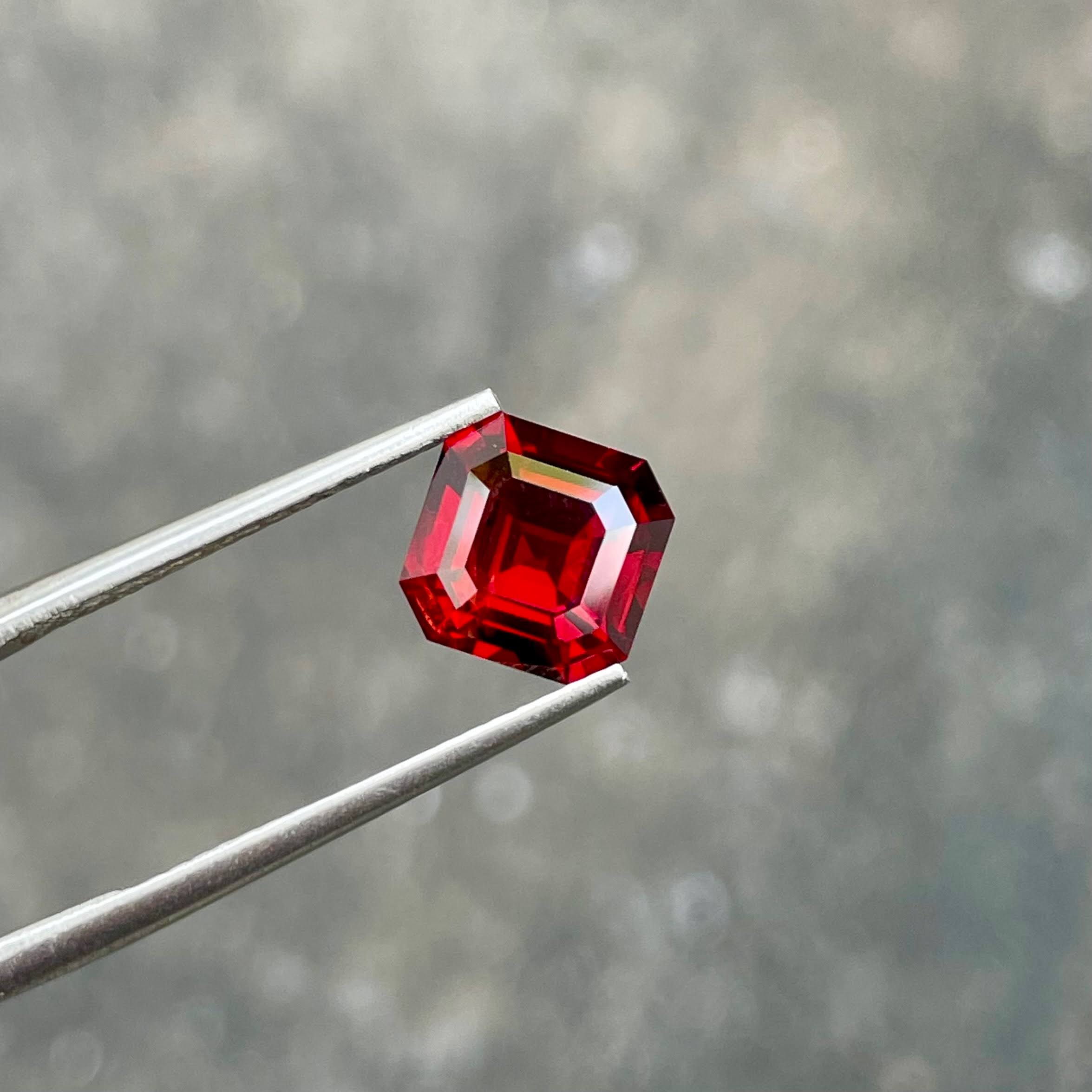 2.50 Carats Vivid Red Garnet Stone Asscher Cut Natural Tanzanian Gemstone — view 3
