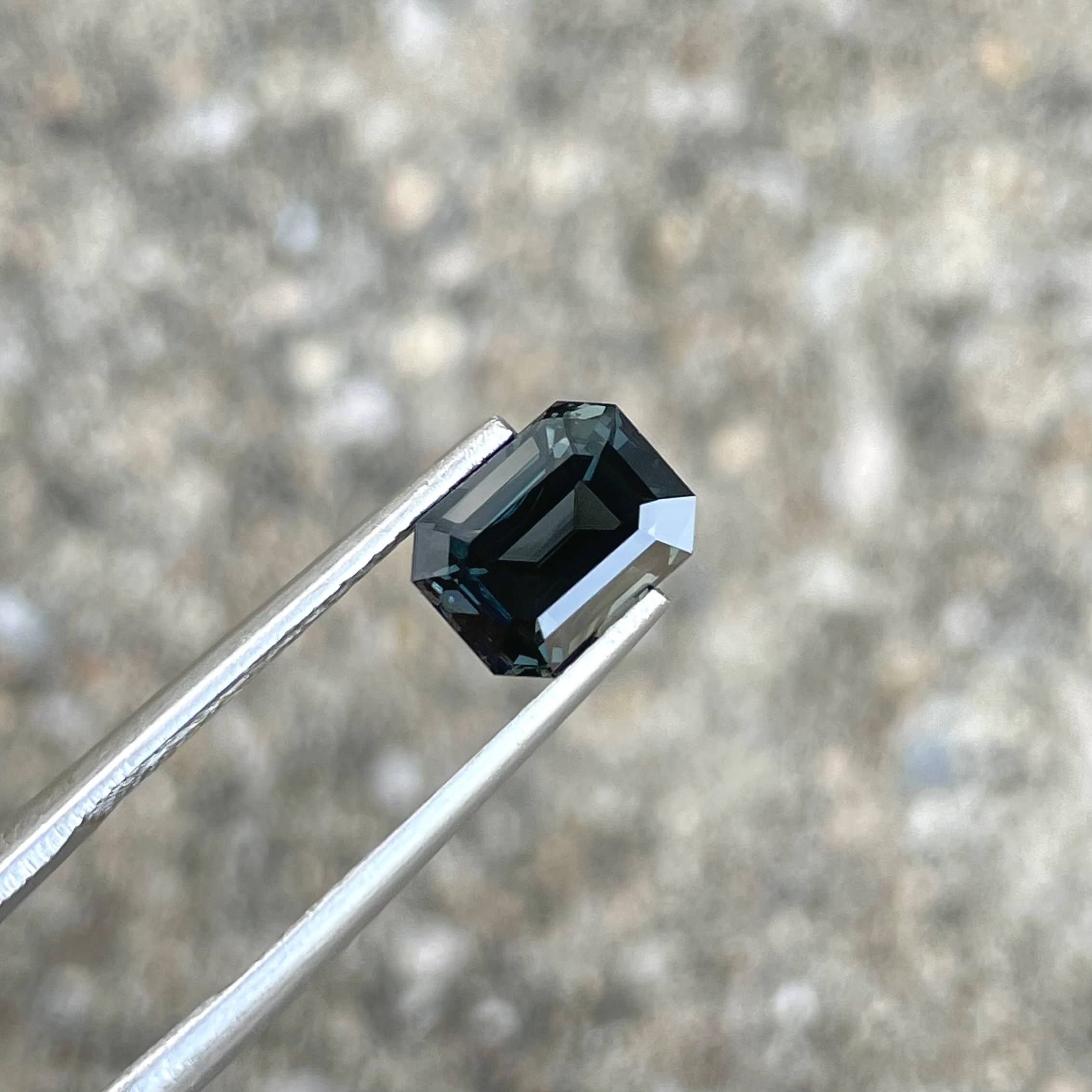 2.35 Carats Metallic Gray Burmese Spinel Stone Emerald Cut Natural Gemstone — view 3