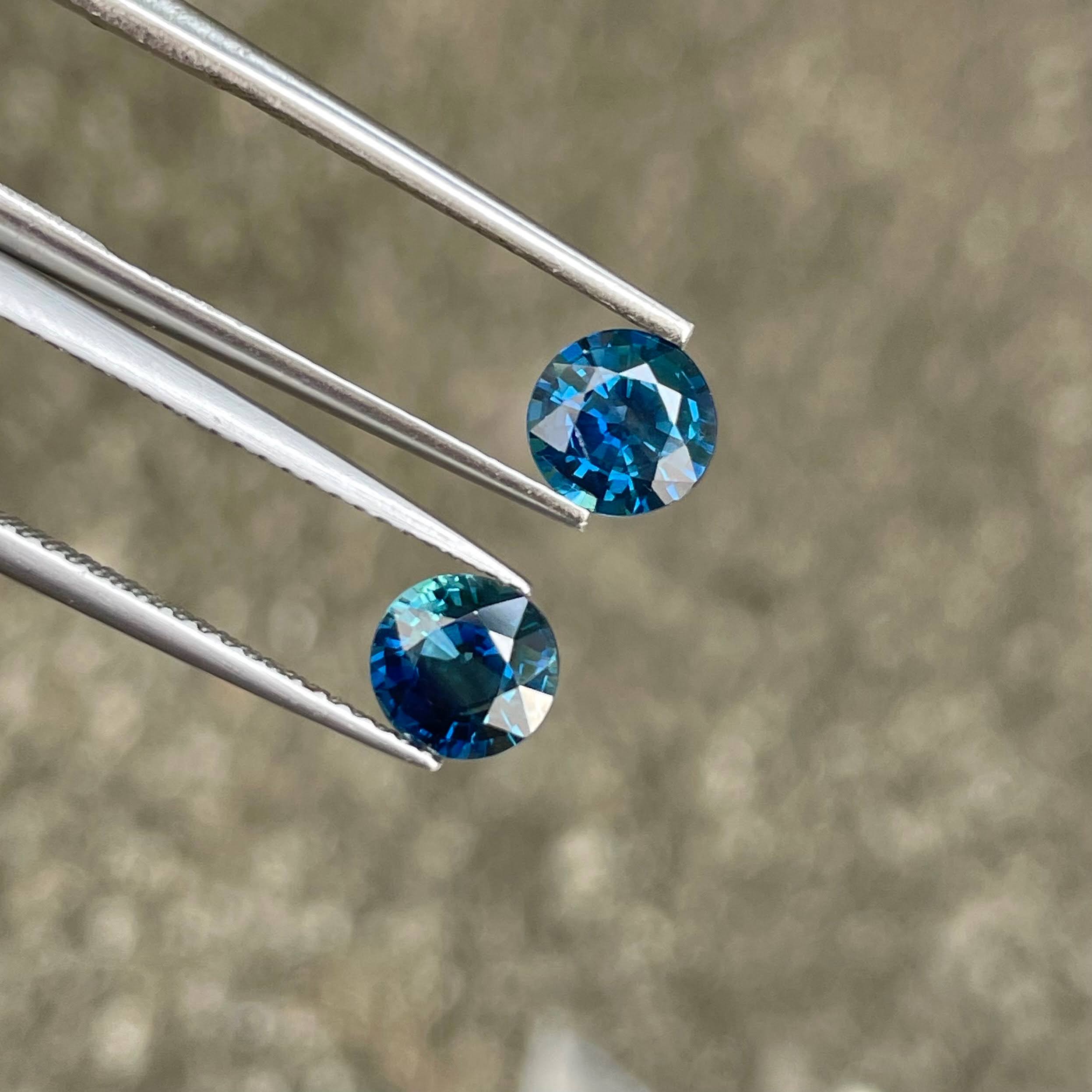 2.24 Carats Teal Blue Sapphire Pair Round Cut Natural Madagascar's Gemstone — view 3