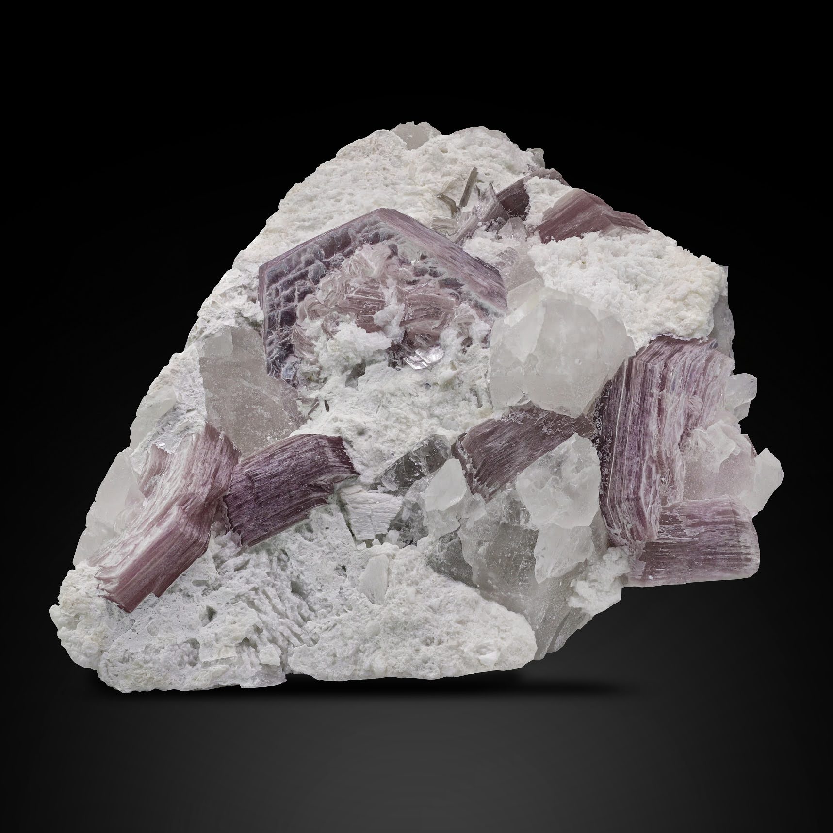 Thick Sheets Of Pink Lepidolite Mica Crystals On Albite With Quartz From Pakistan — view 1