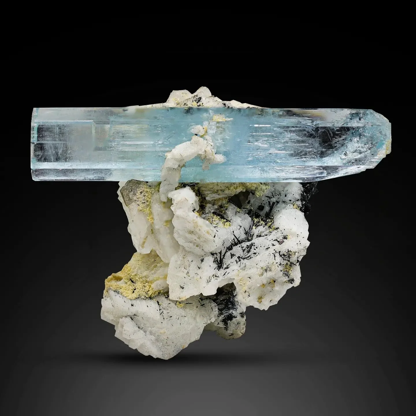 Double Terminated Gem Aquamarine Crystal On Albite Matrix From Pakistan — view 2