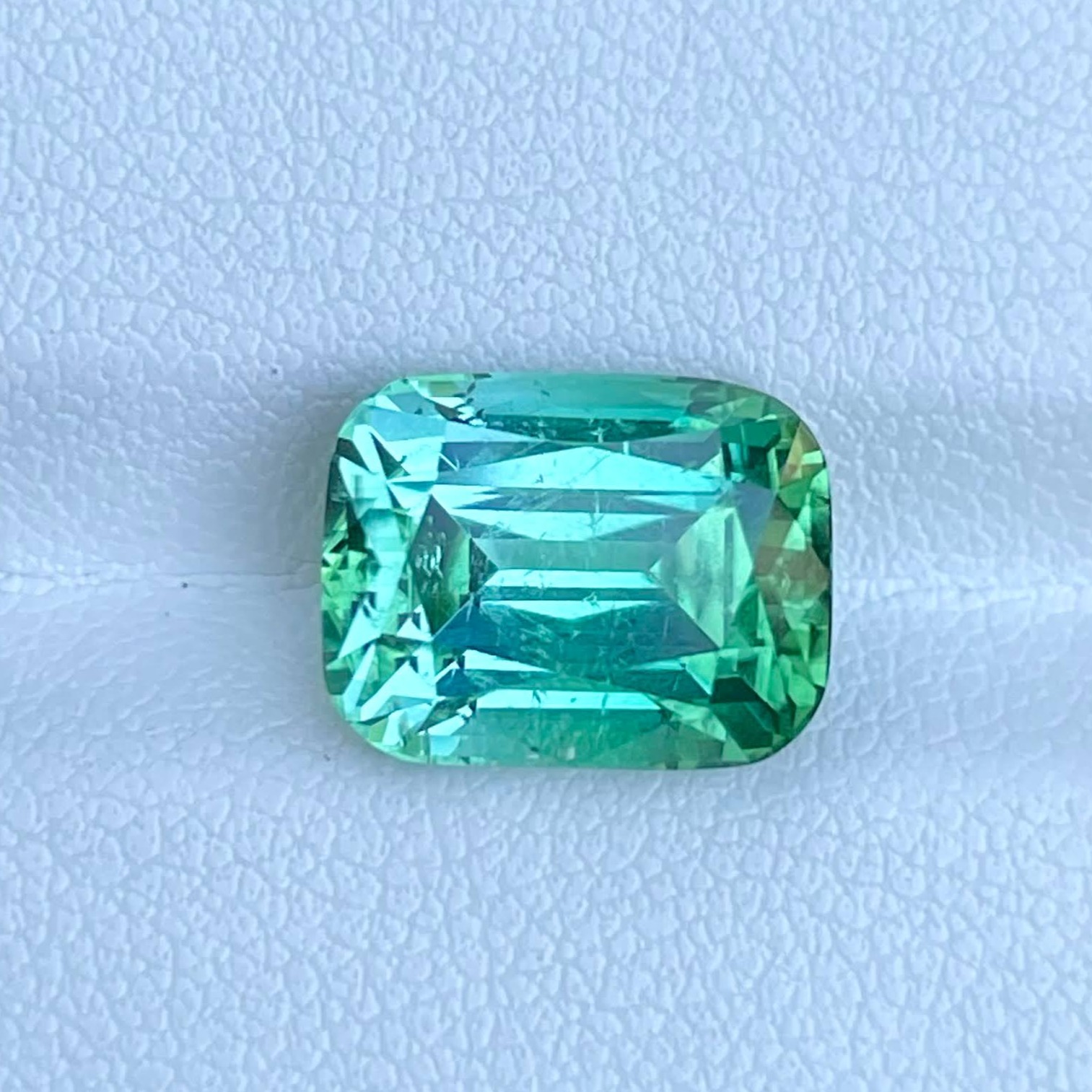 6.78 Carats Mint Green Tourmaline Step Cushion Cut Natural Afghan Gemstone — view 1