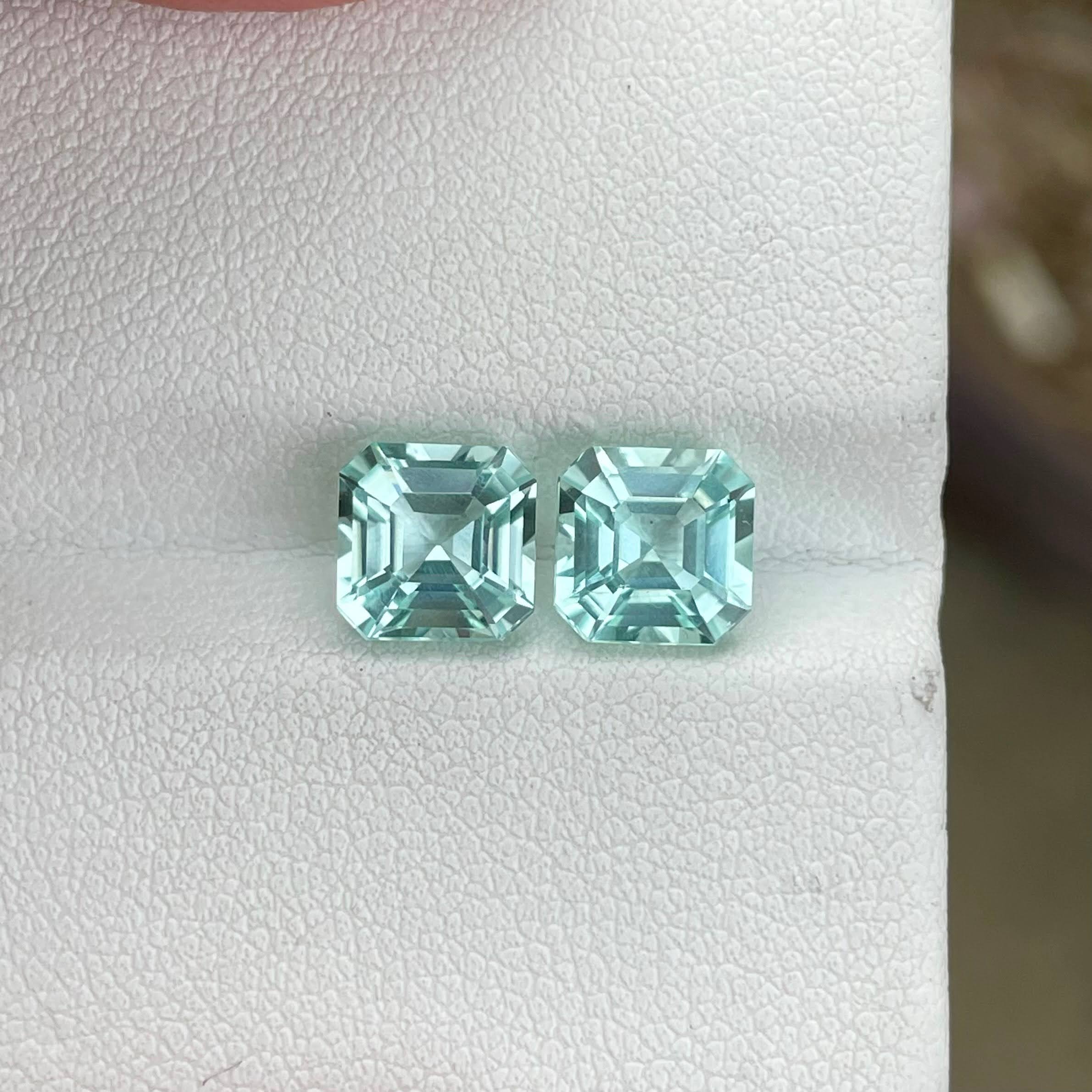 3.51 carats Sea foam Aquamarine Pair Asscher Cut Natural Afghan Gemstone — view 3