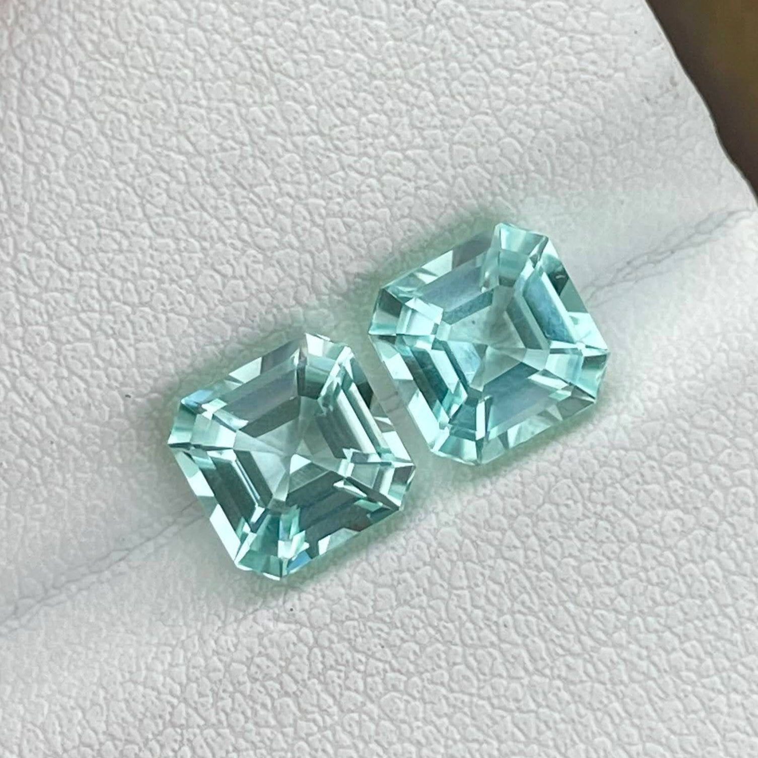 3.51 carats Sea foam Aquamarine Pair Asscher Cut Natural Afghan Gemstone — view 4