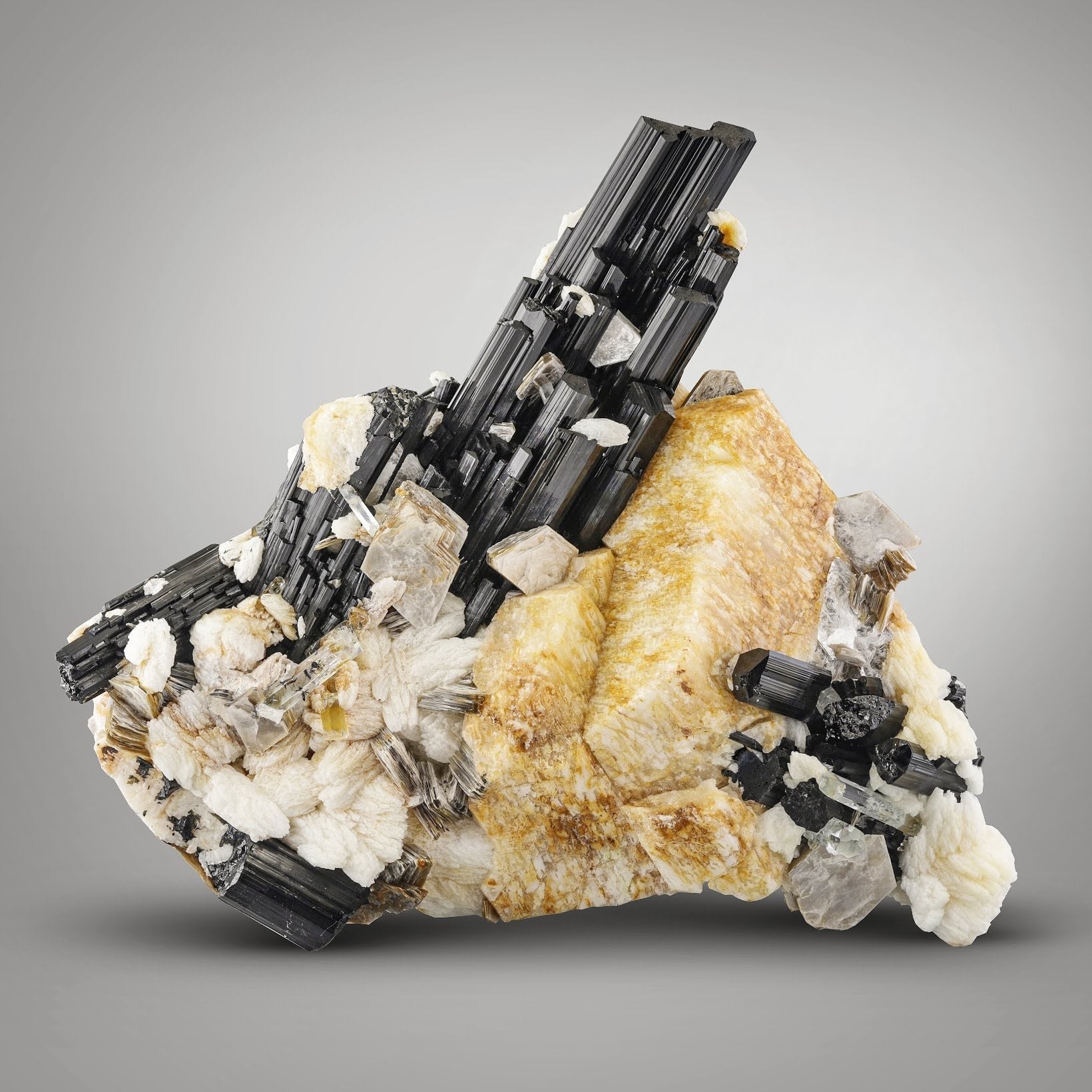 912 gram Lustrous Schorl Black Tourmaline on Feldspar with Aquamarine from Pakistan — view 1