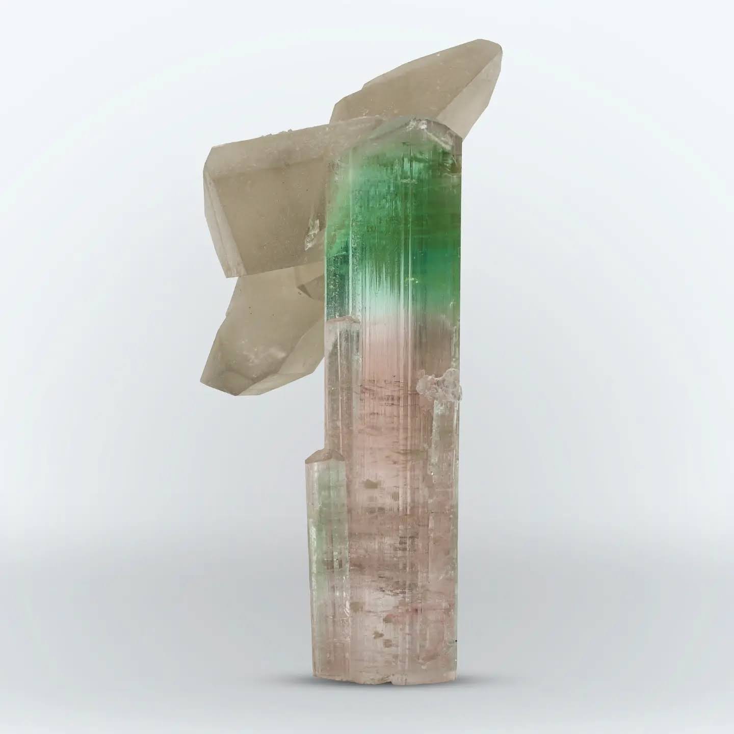 35 gram Artistic Smoky Quartz perched on Bi color Tourmaline From Afghanistan — view 2