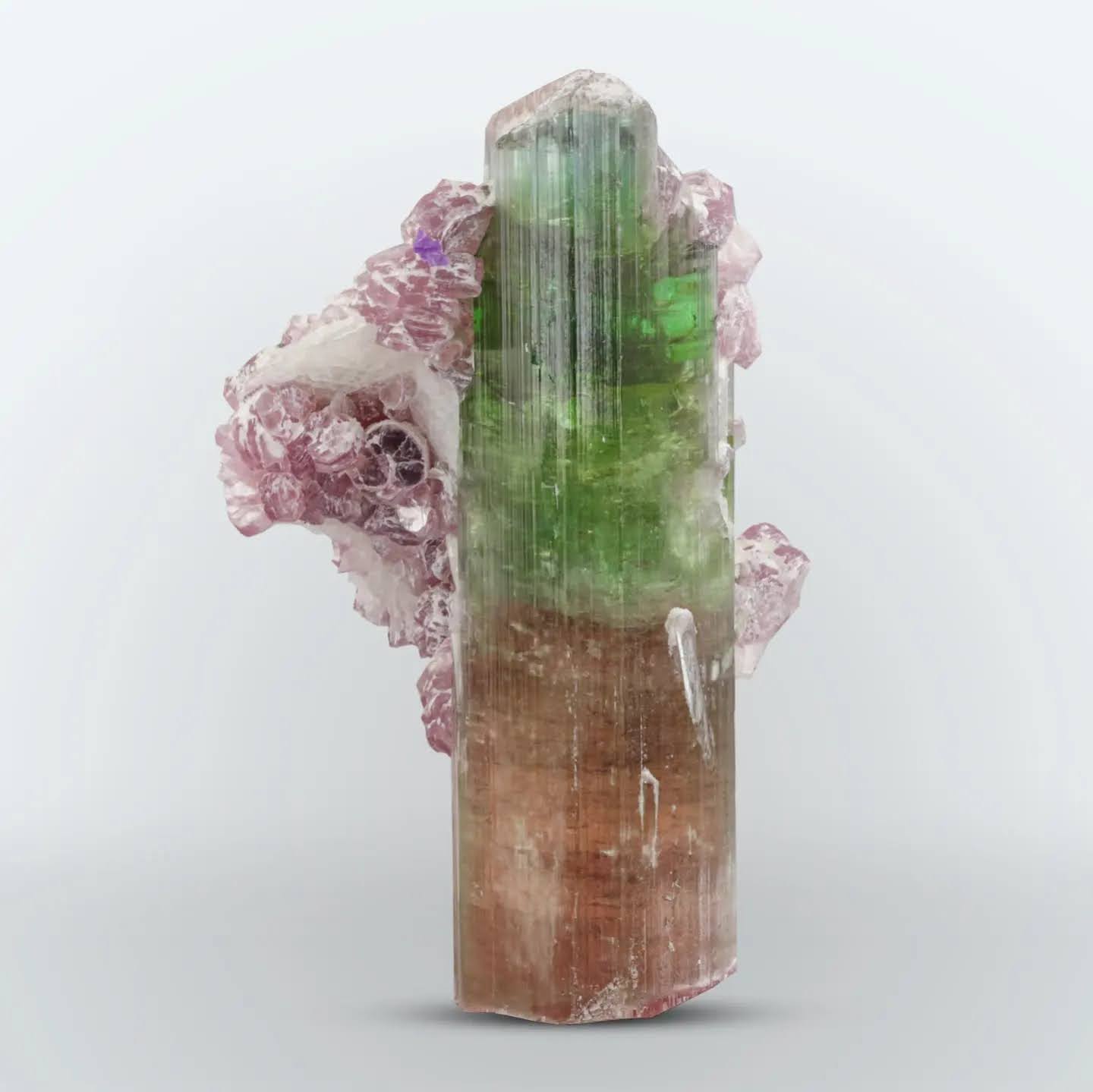 50 gram colorful Specimen of Tourmaline with purple Lepidolite From Afghanistan — view 1