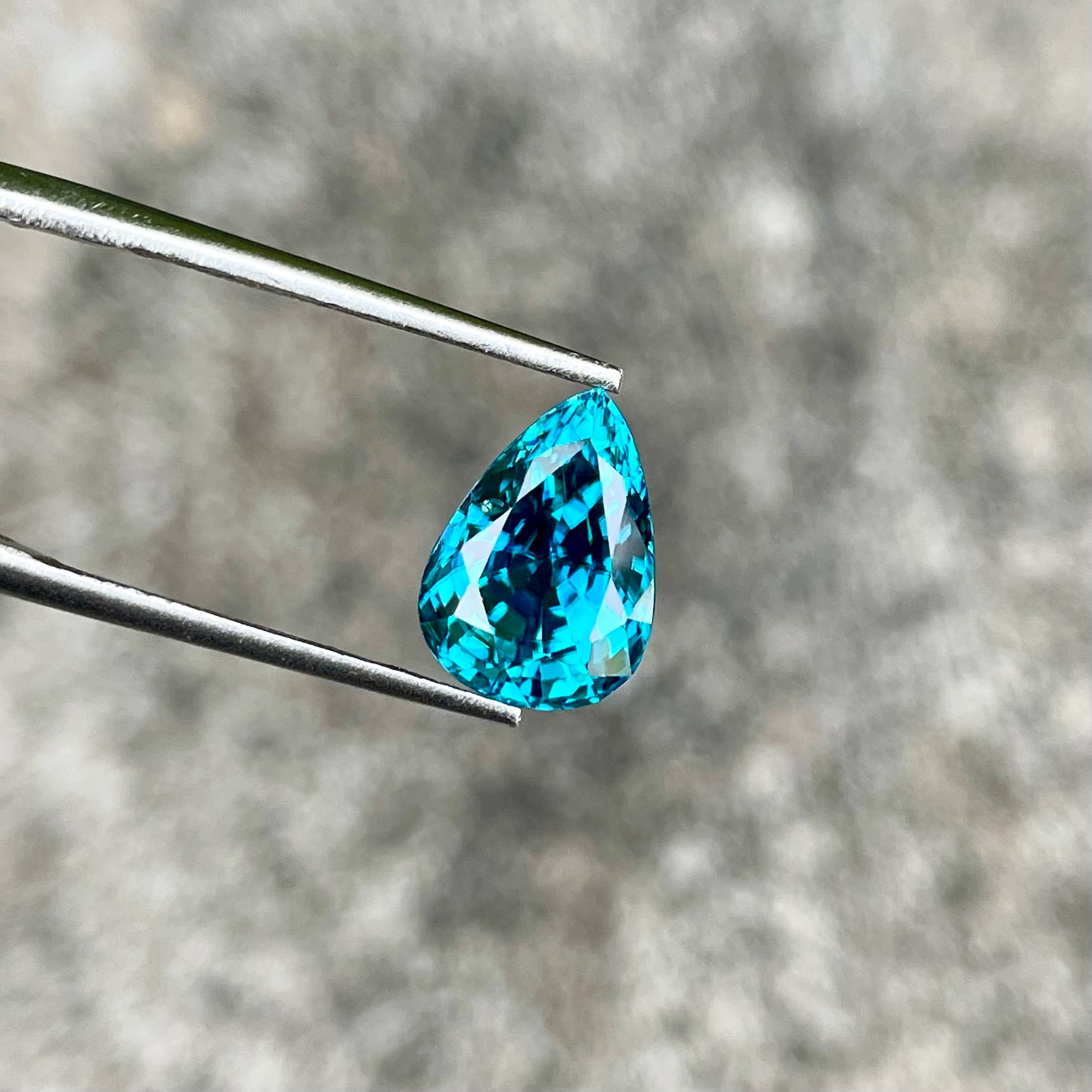 5.68 carats Electric Blue Zircon Stone Pear Cut Natural Cambodian Gemstone — view 1