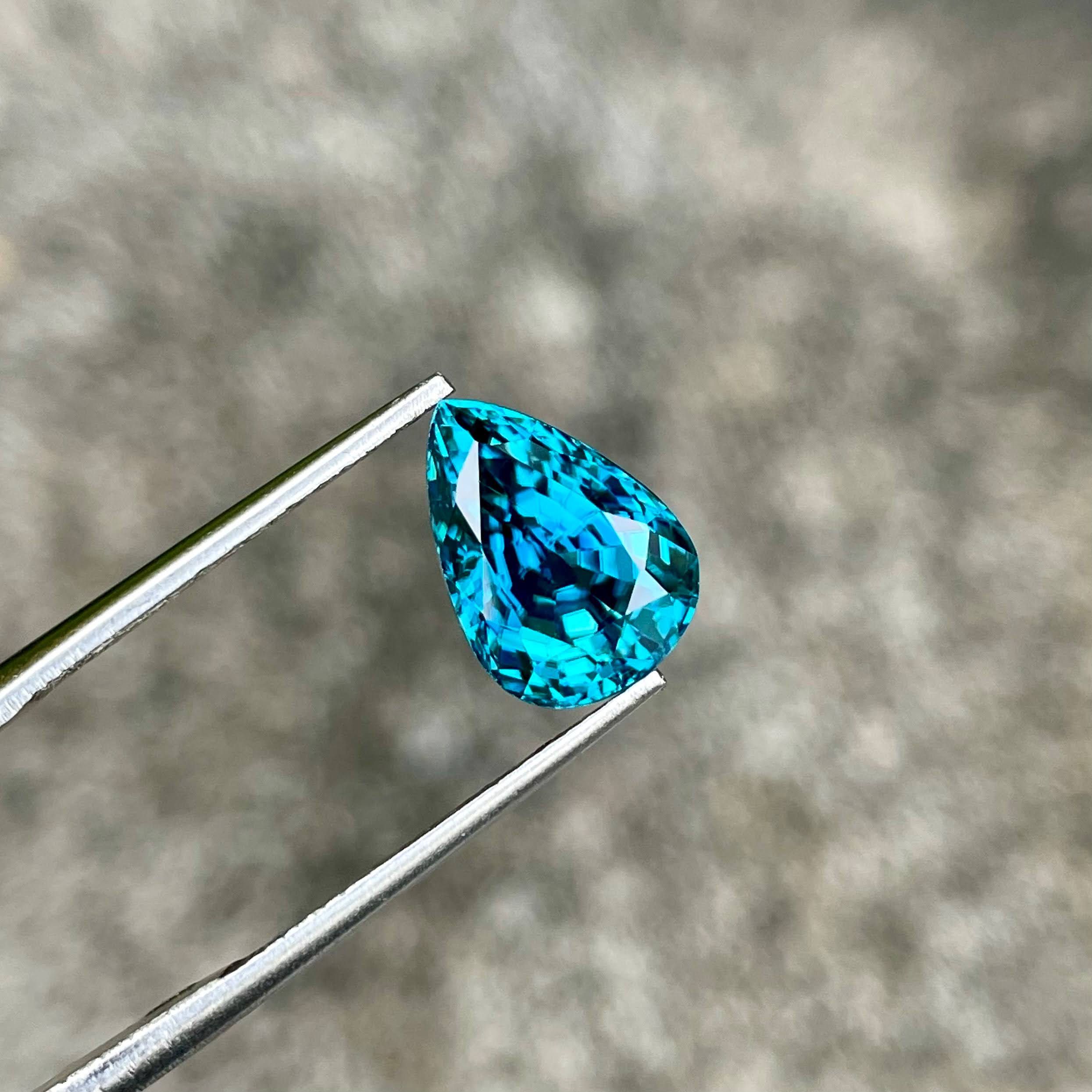 5.68 carats Electric Blue Zircon Stone Pear Cut Natural Cambodian Gemstone — view 2