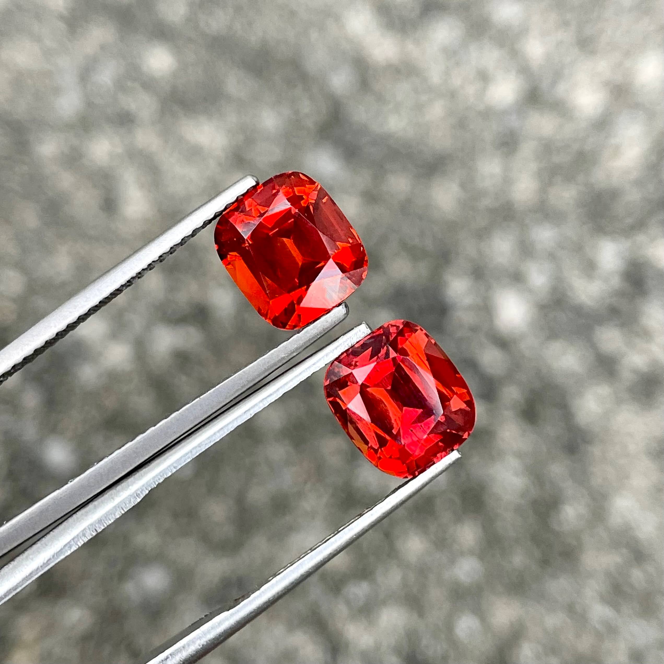 8.26 carats Spessartite Garnet Pair Cushion Cut Natural Tanzanian Gemstone — view 1