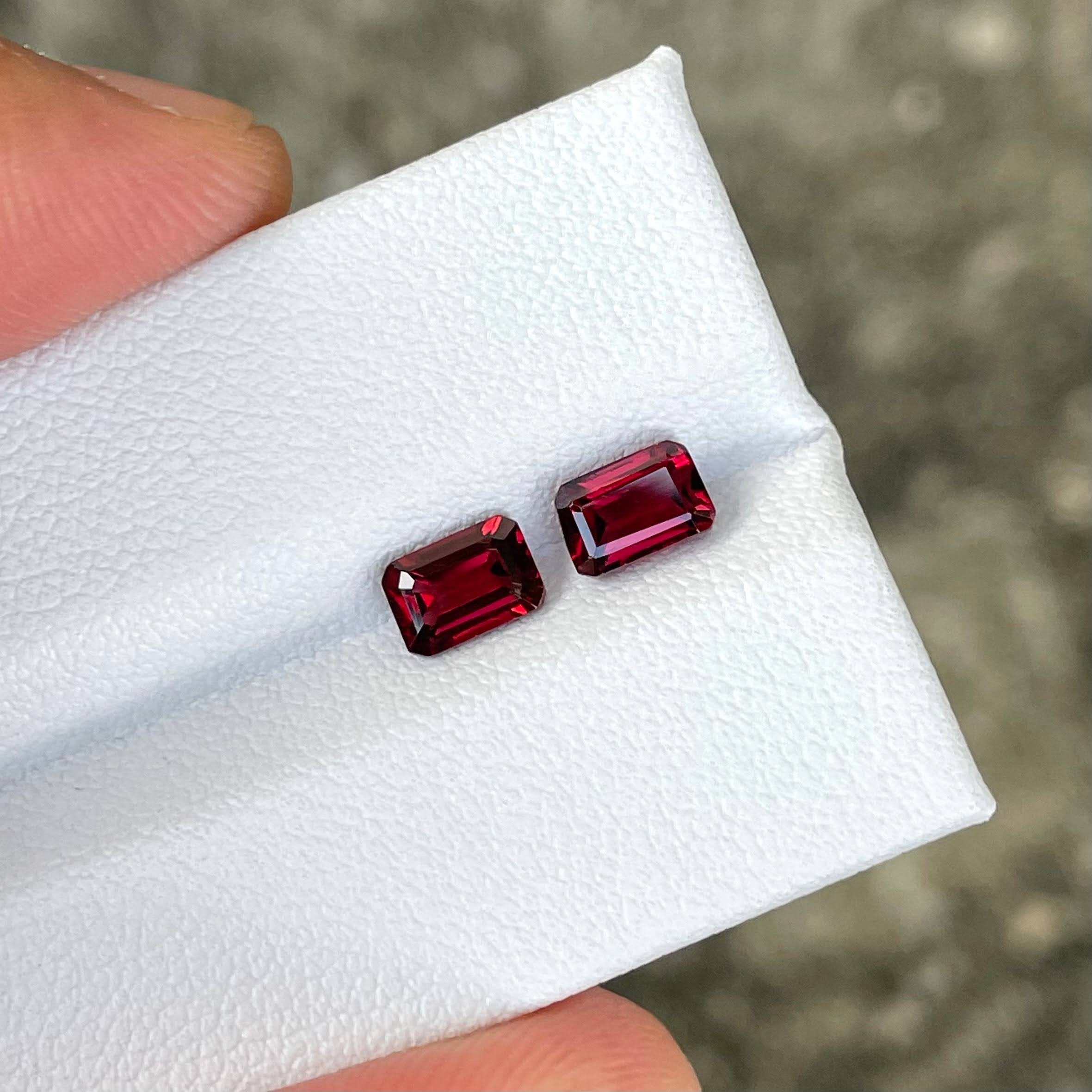 1.85 carats Red Burmese Spinel Stone Pair Emerald Cut Natural Gemstone — view 1