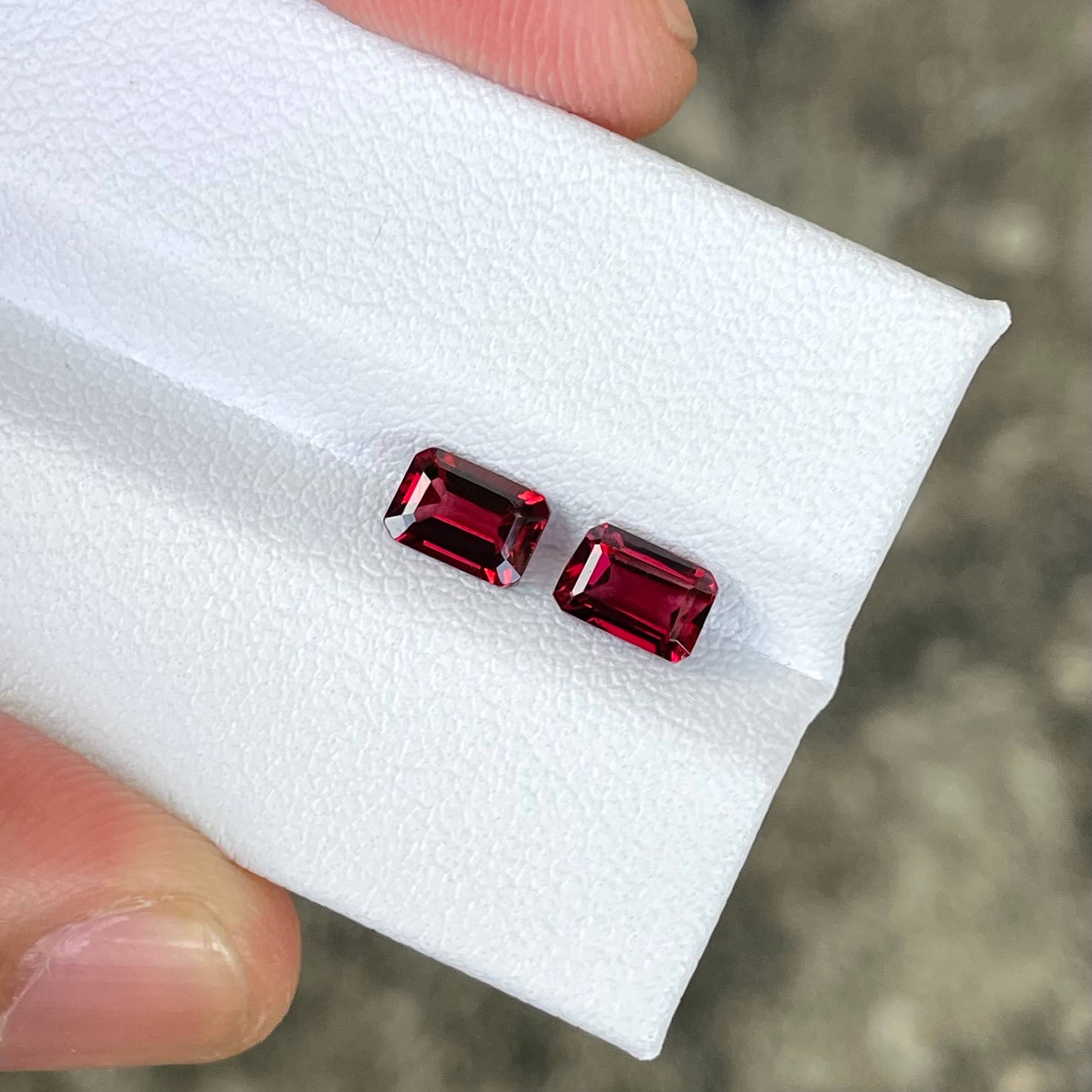 1.85 carats Red Burmese Spinel Stone Pair Emerald Cut Natural Gemstone — view 2