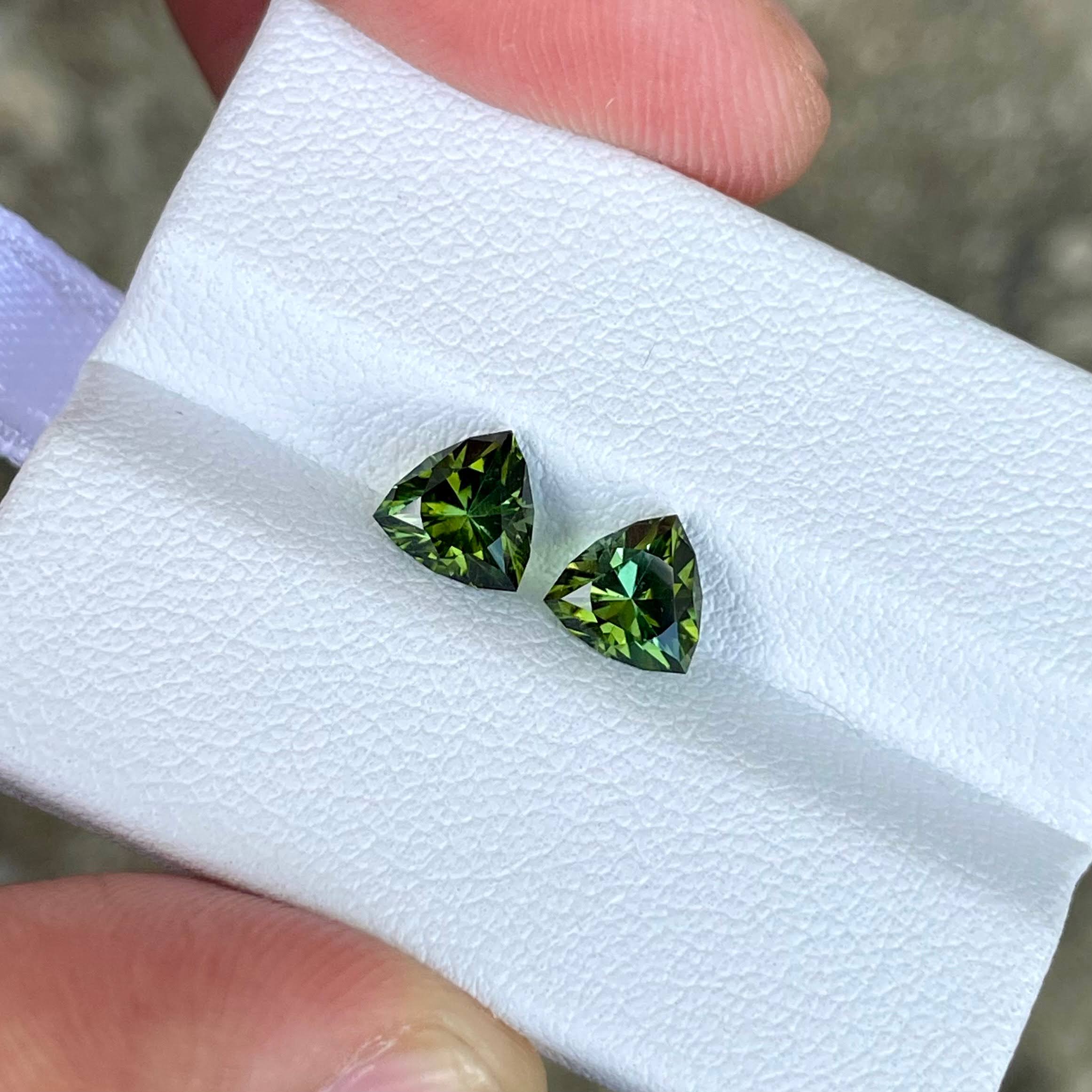 1.80 carats Olive Green Tourmaline Stone Pair Trillion Cut Afghan Gemstone — view 1