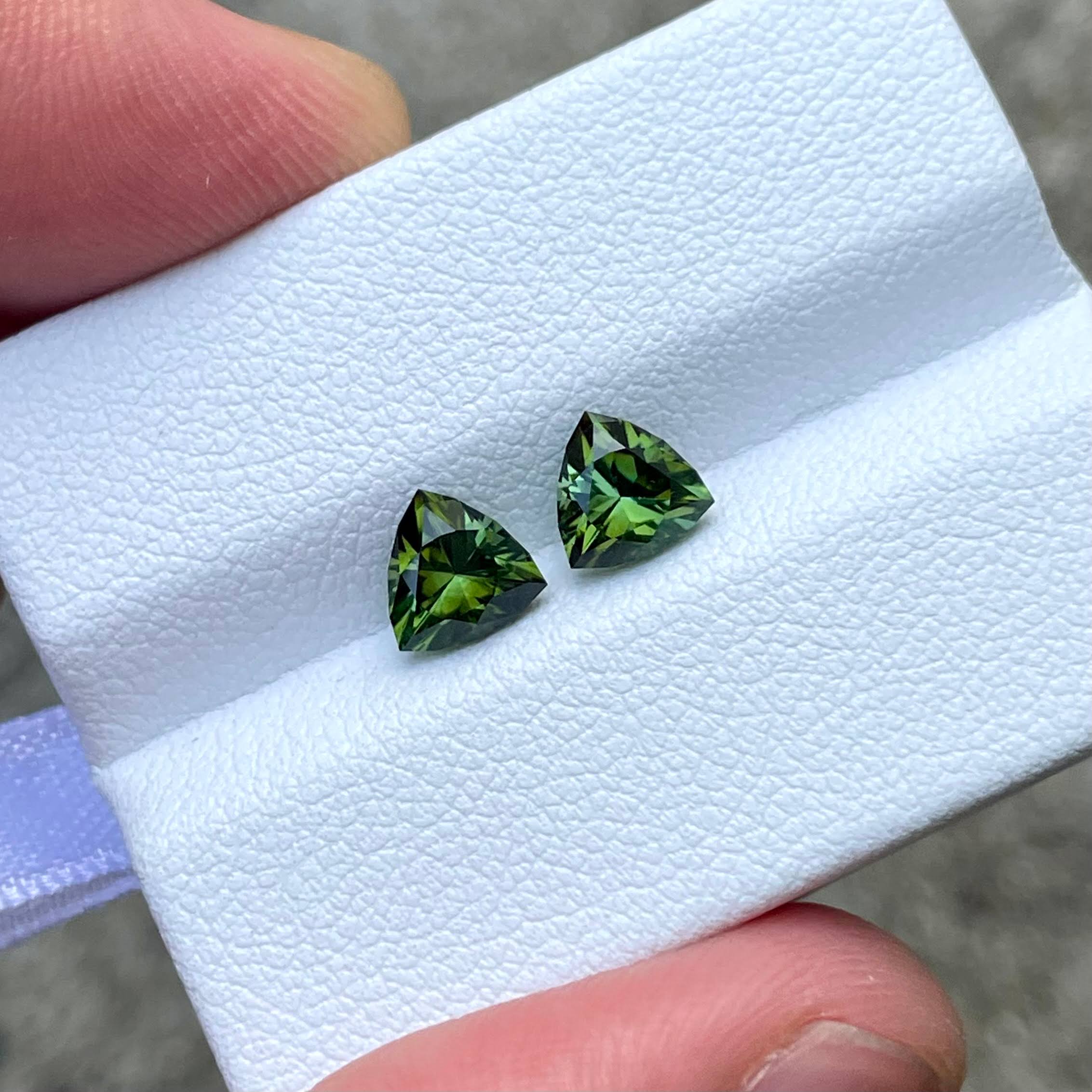 1.80 carats Olive Green Tourmaline Stone Pair Trillion Cut Afghan Gemstone — view 2