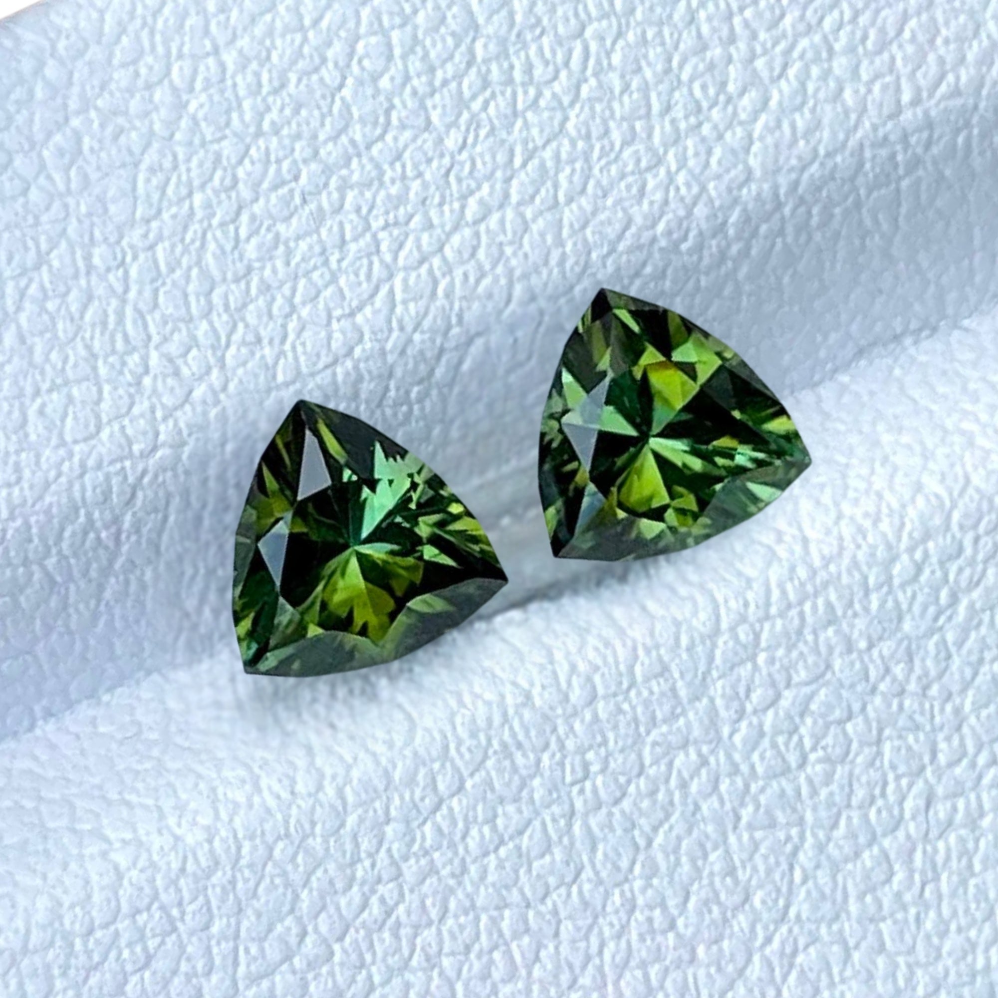 1.80 carats Olive Green Tourmaline Stone Pair Trillion Cut Afghan Gemstone — view 4