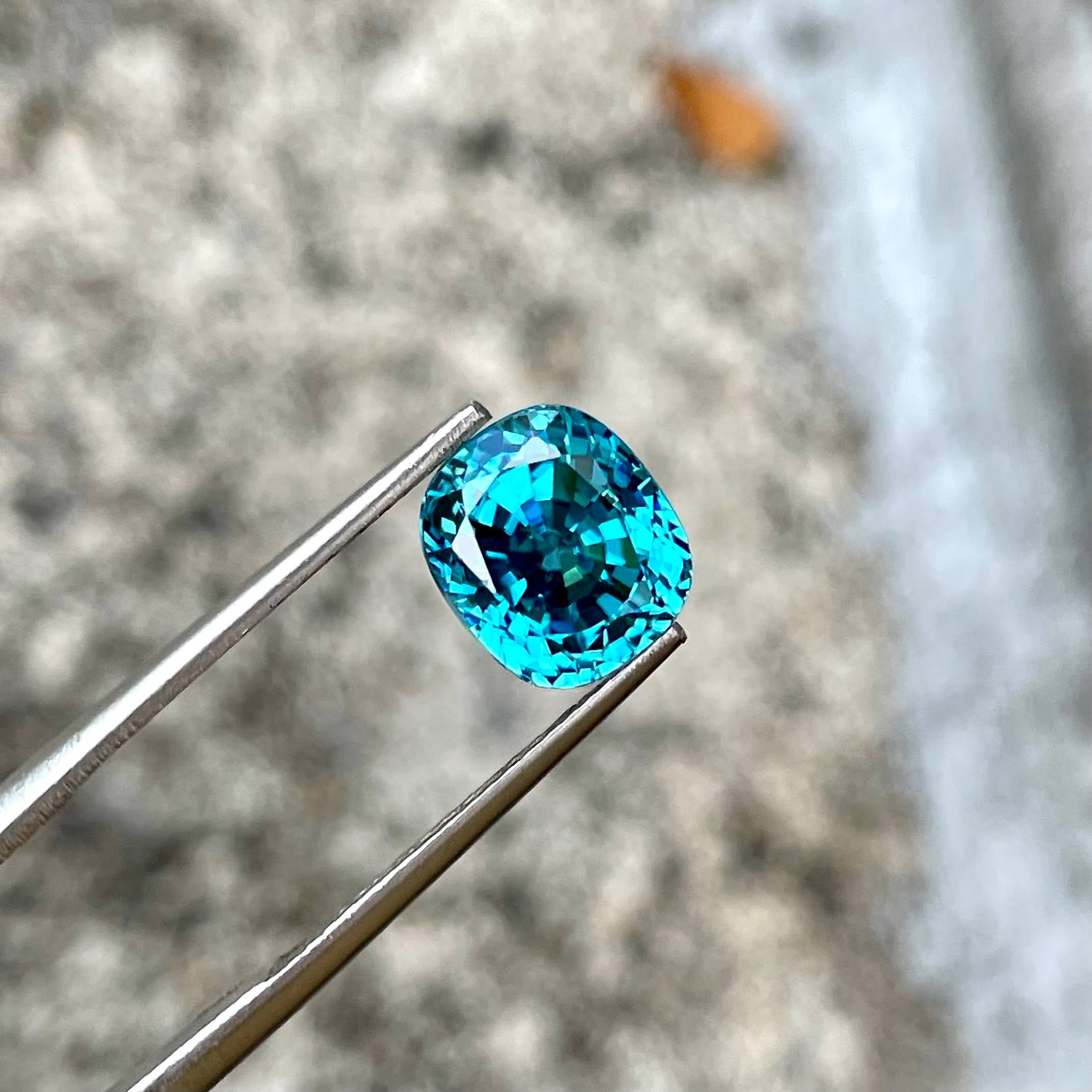 5.45 carats Blue Zircon Stone Cushion Cut Natural Cambodian Gemstone