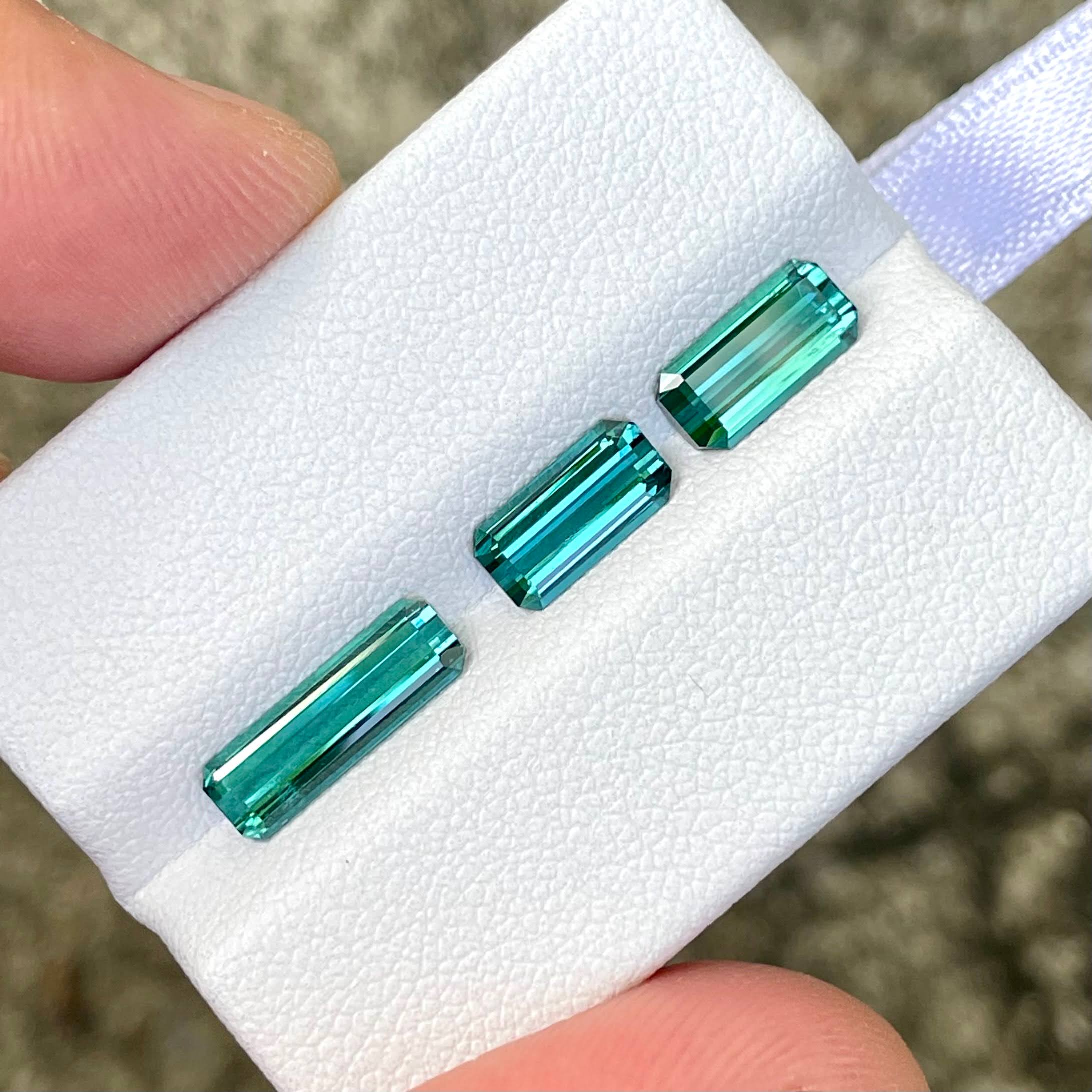 3 Piece Indicolite Tourmaline Set Emerald Cut Natural Afghan Gemstones