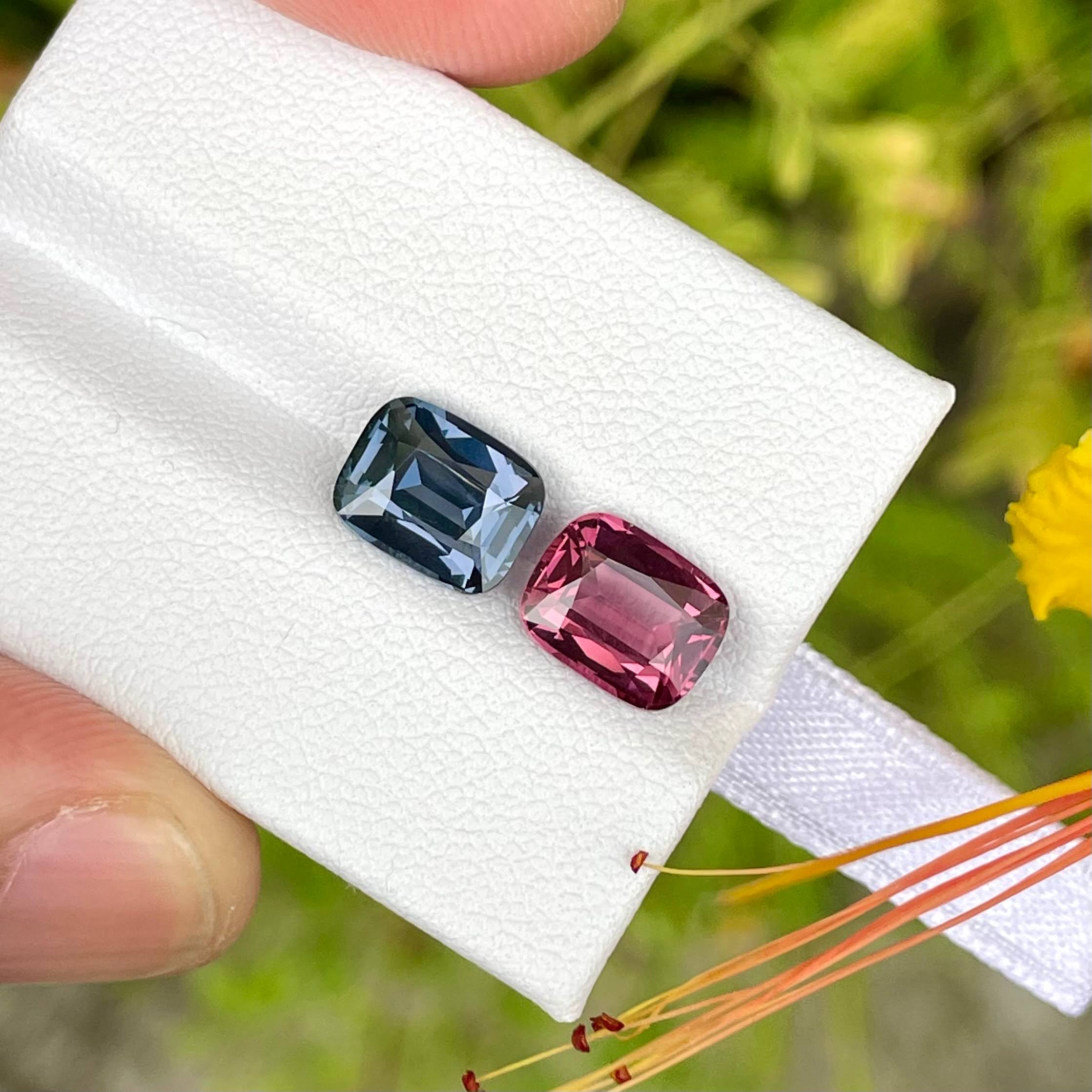 4.96 carats Opposite Color Sphene Pair Cushion Cut Natural Tanzanian Gemstone — view 1