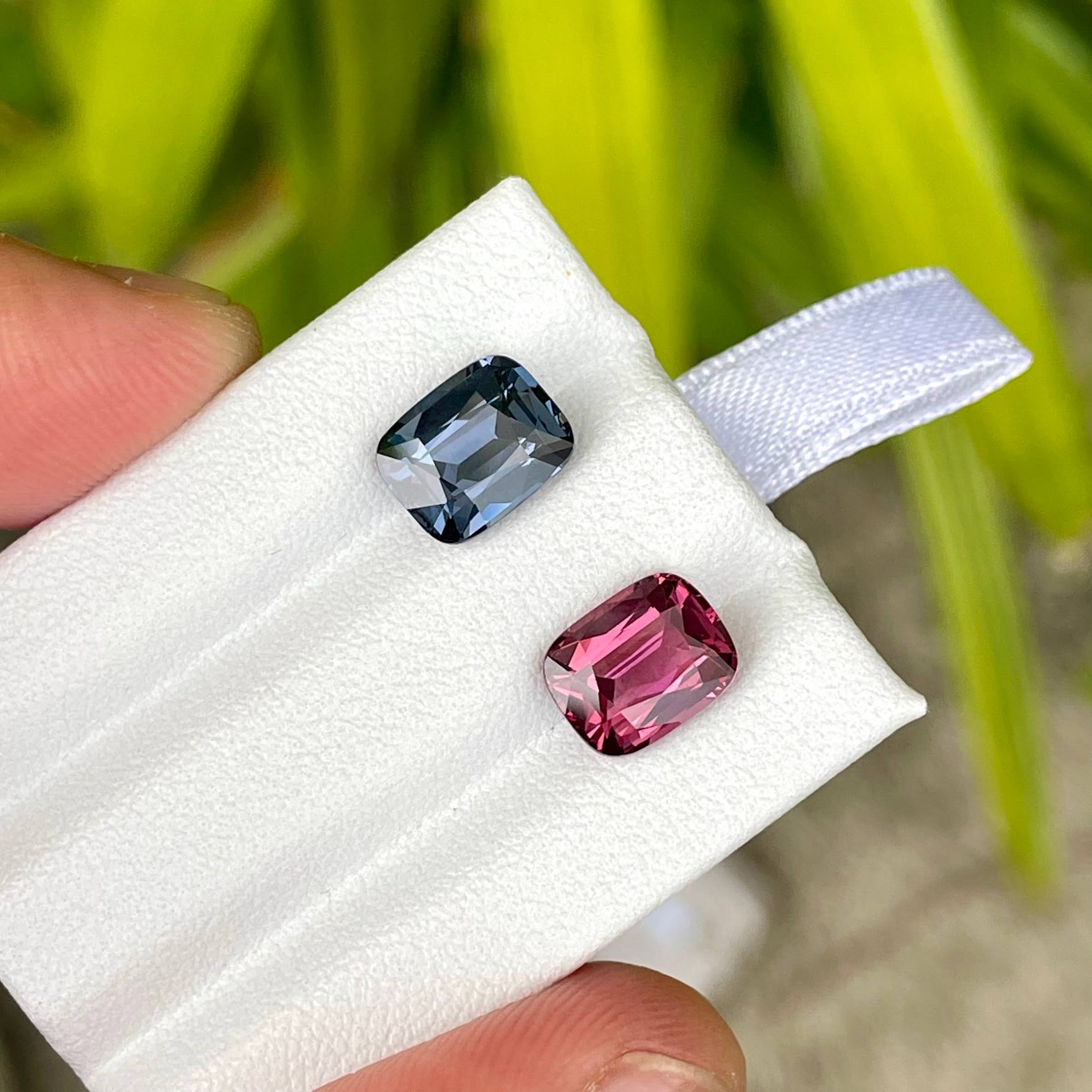 4.96 carats Opposite Color Sphene Pair Cushion Cut Natural Tanzanian Gemstone — view 2