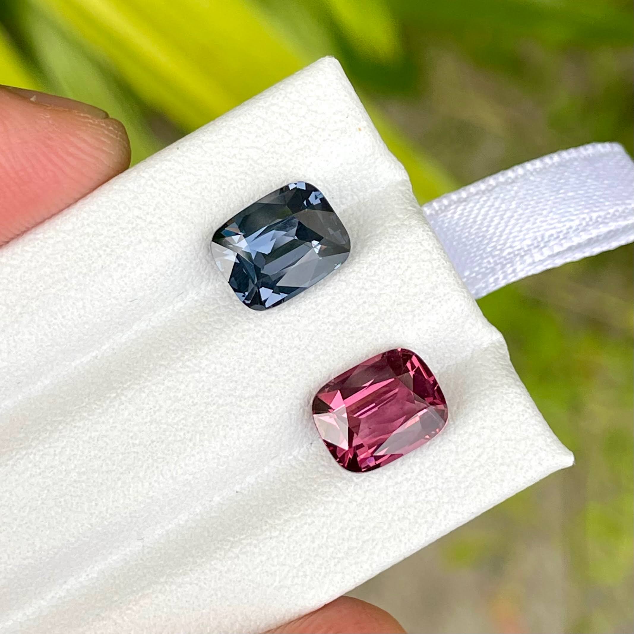 4.96 carats Opposite Color Sphene Pair Cushion Cut Natural Tanzanian Gemstone — view 3