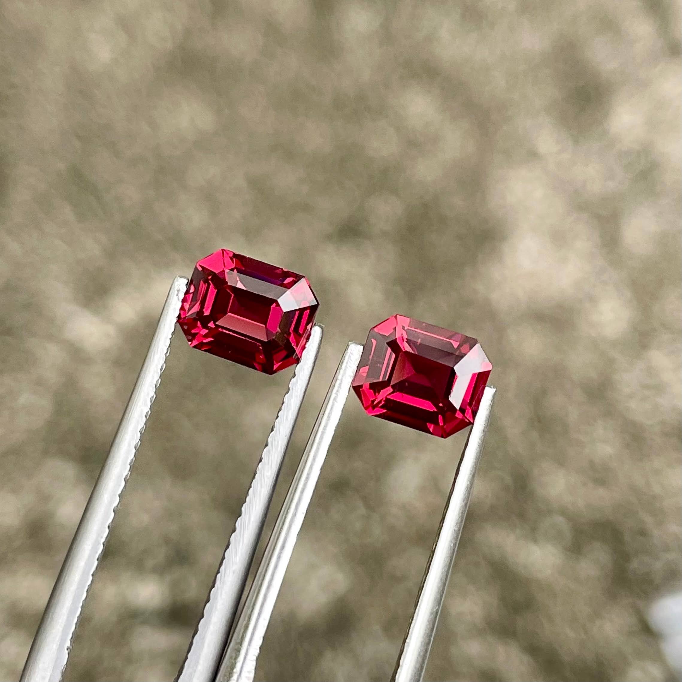 2.40 carats Red Burmese Spinel Stone Pair Emerald Cut Natural Gemstone — view 1