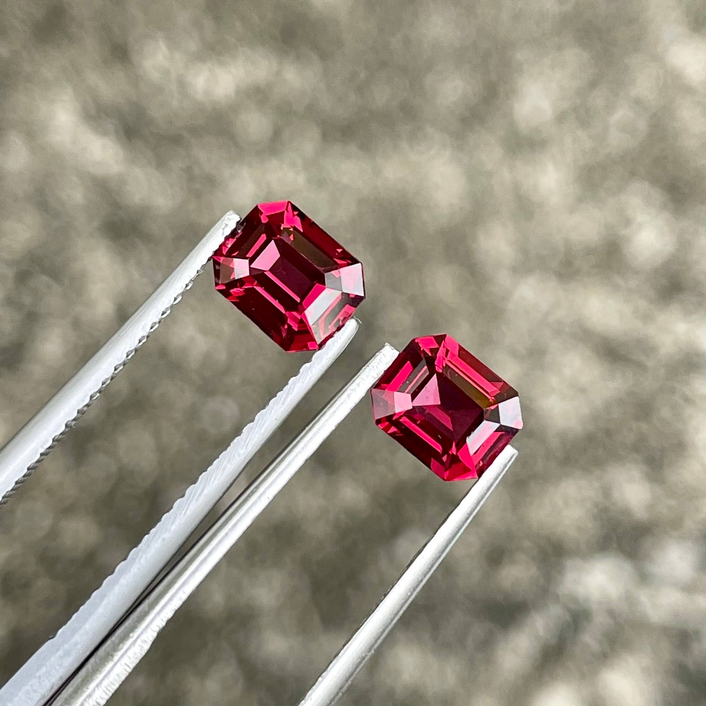 2.40 carats Red Burmese Spinel Stone Pair Emerald Cut Natural Gemstone — view 3