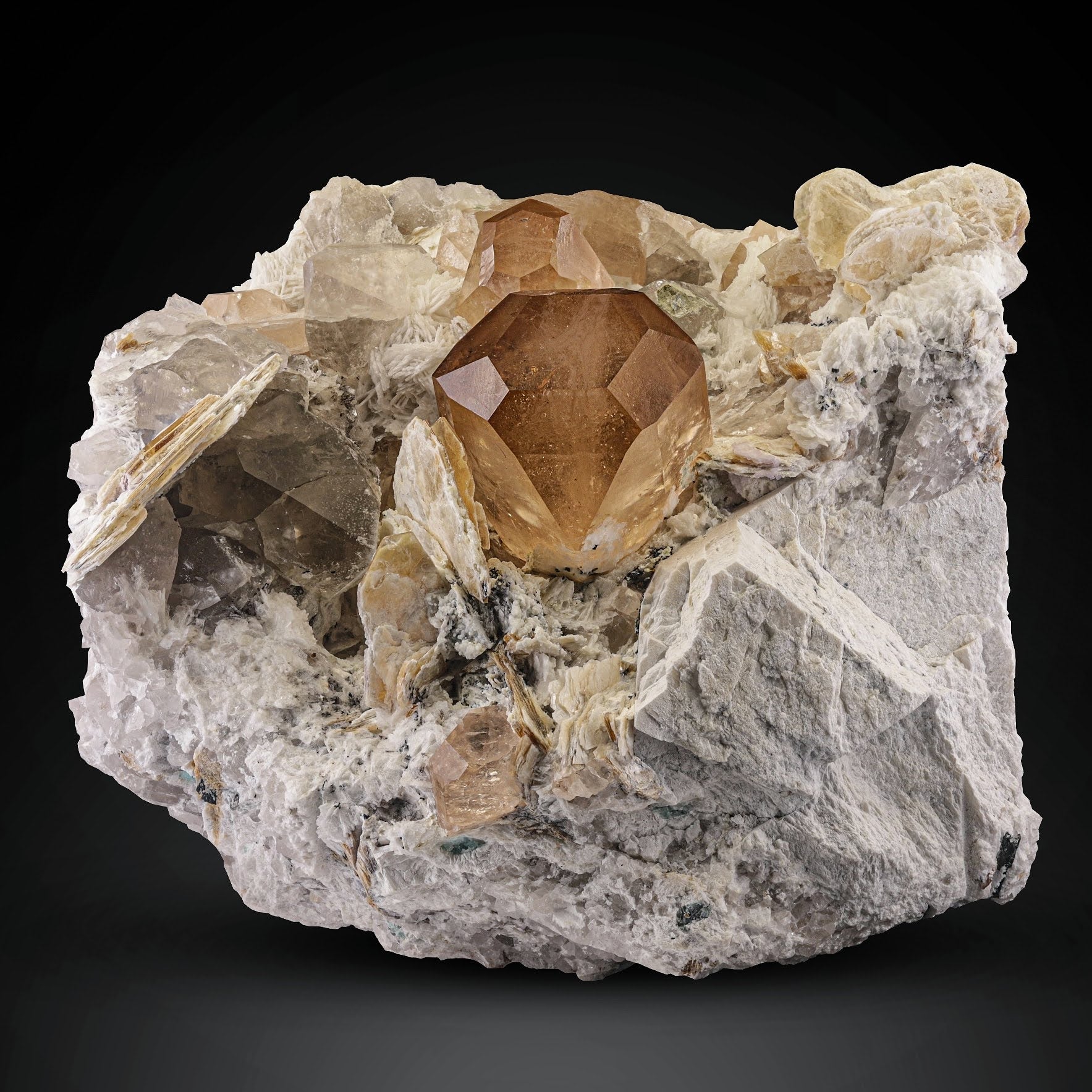 6 kg Huge Topaz crystals on Albite with Quartz and Mica from Pakistan