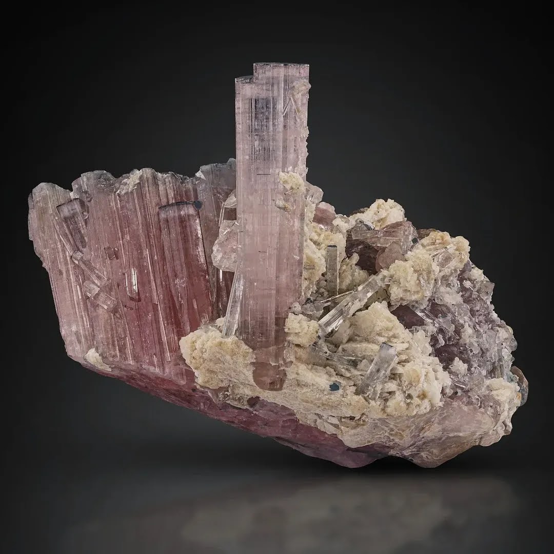 53 grams Pink Tourmaline with Lepidolite on Smoky Quartz from Afghanistan