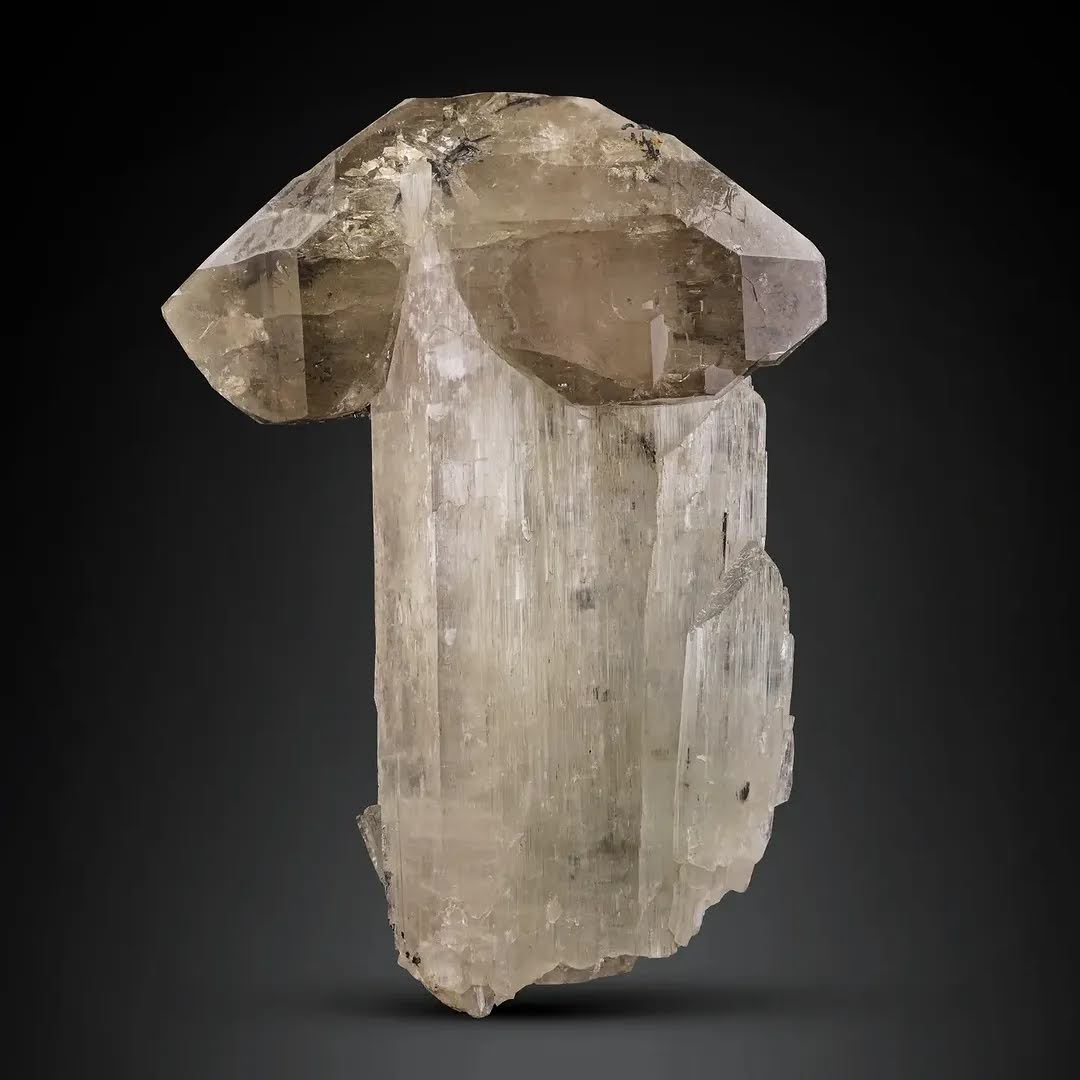 Double Terminated Smoky Quartz Crystal on Kunzite from Afghanistan — view 1
