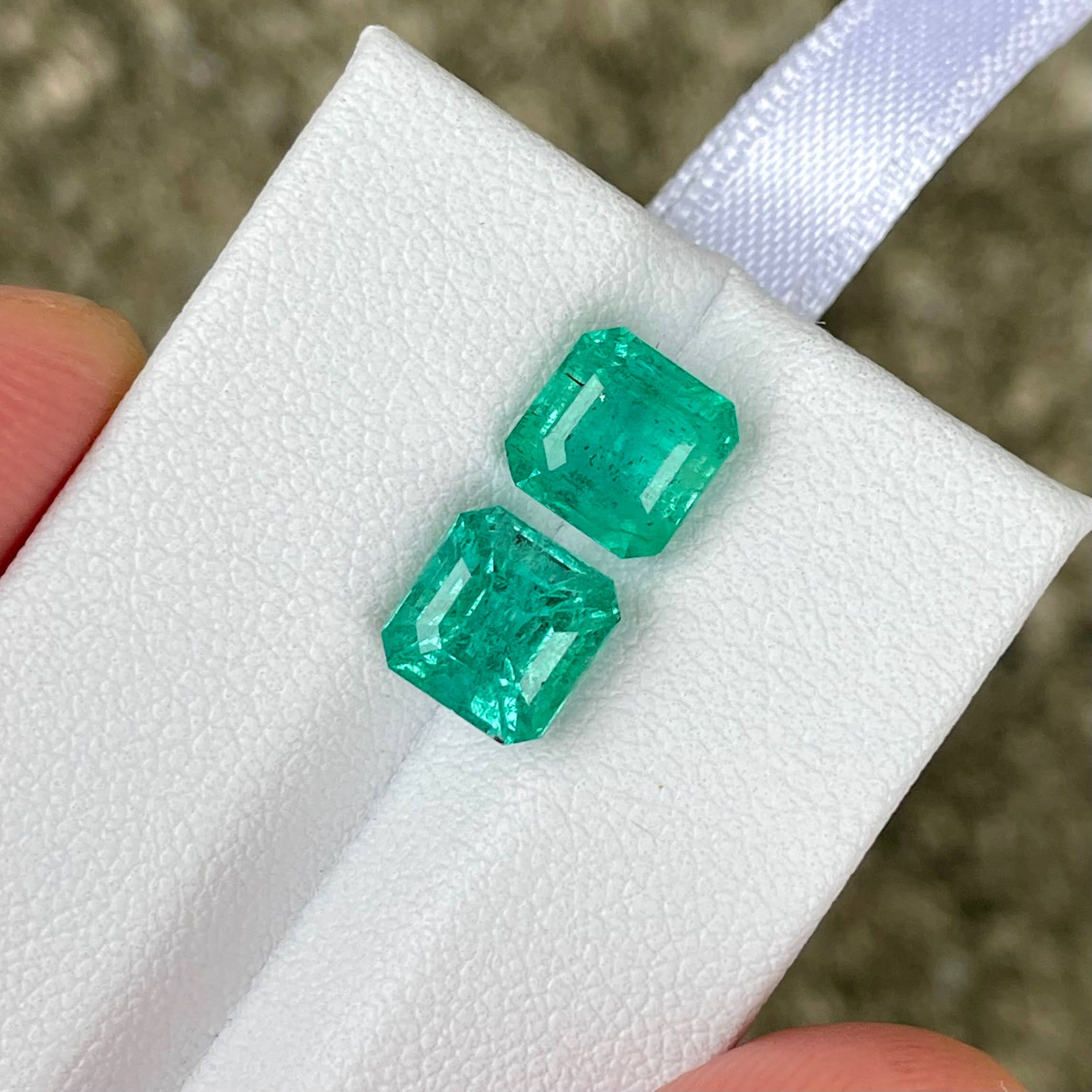 4.75 carats Green Emerald Pair Asscher Cut Natural Zambian Gemstone