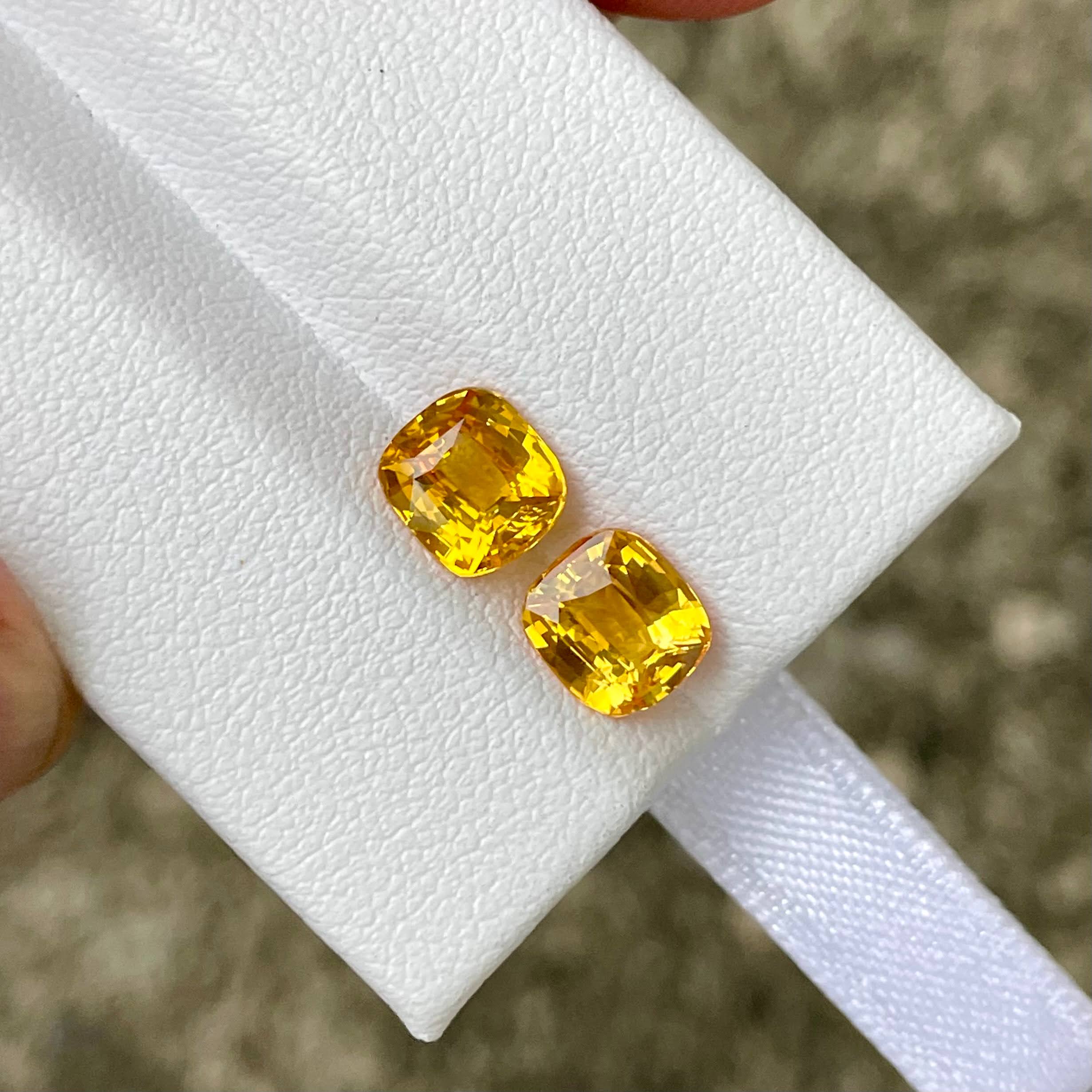 3.15 carats Orange Sapphire Pair Cushion Cut Natural Sri Lankan Gemstone