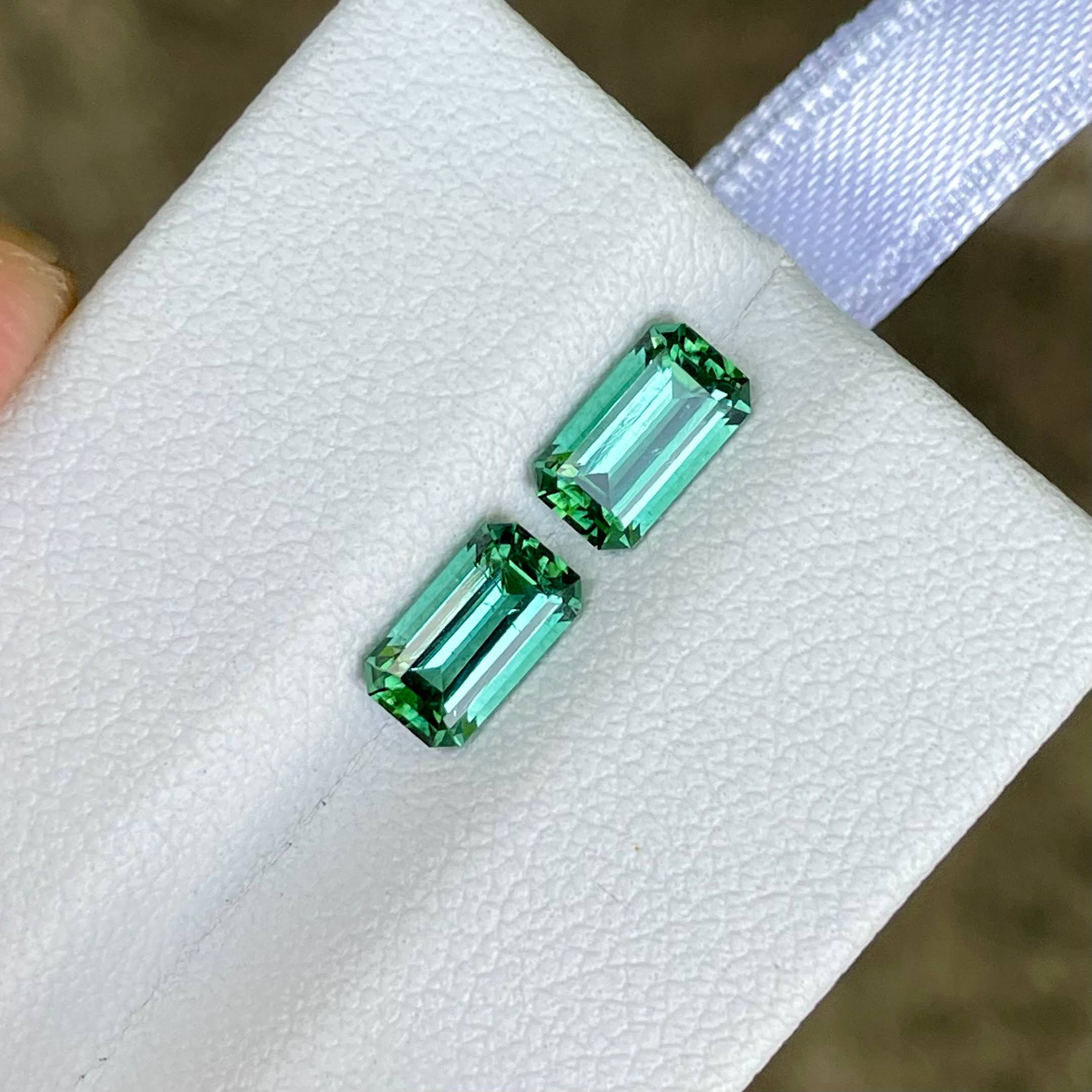 1.75 carats Mint Green Tourmaline Stone Pair Emerald Cut Afghan Gemstone