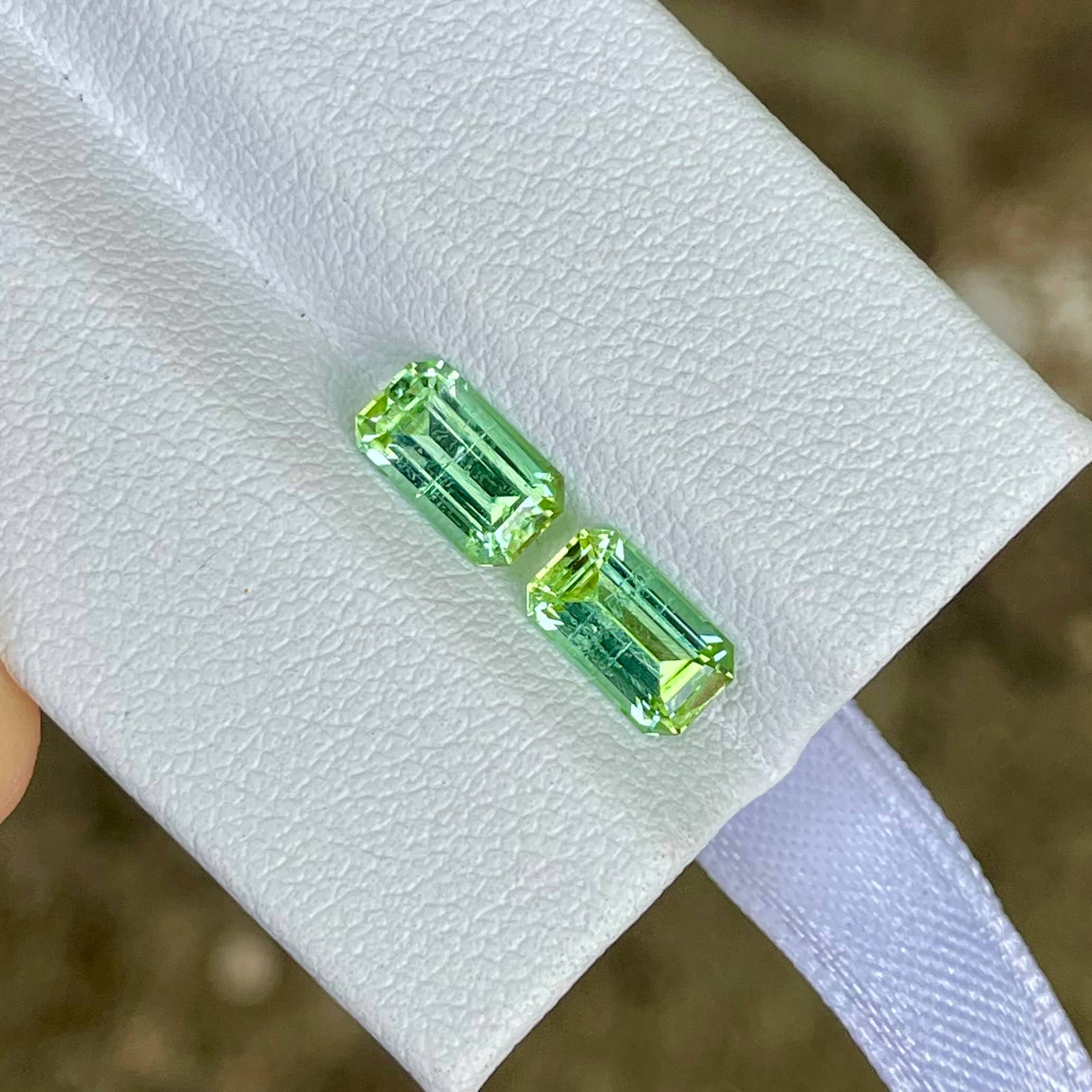 2.00 carats Light Green Tourmaline Stone Pair Emerald Cut Afghan Gemstone