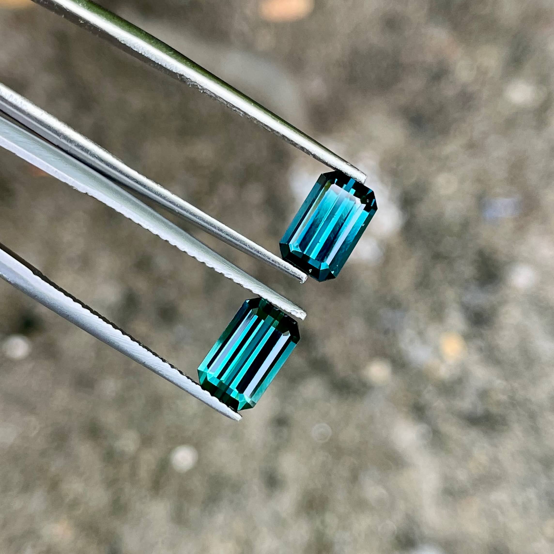 3.15 carats Indicolite Tourmaline Pair Emerald Cut Natural Afghan Gemstone — view 1