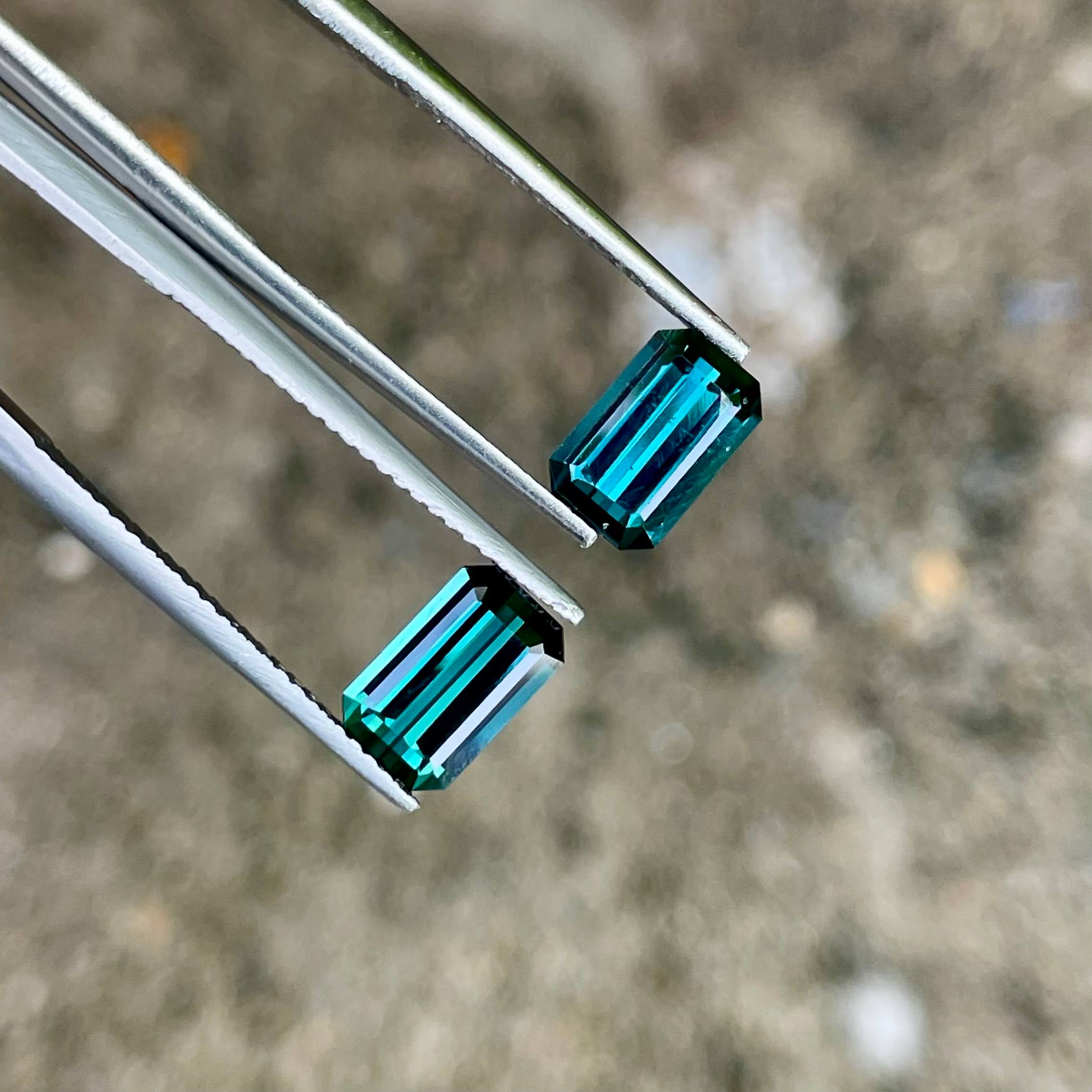 3.15 carats Indicolite Tourmaline Pair Emerald Cut Natural Afghan Gemstone — view 2
