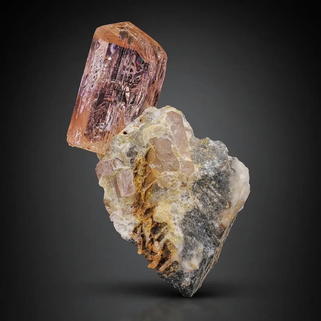 24 Grams Double Terminated Pinkish-Peach Topaz Crystal on Matrix from Pakistan — view 2