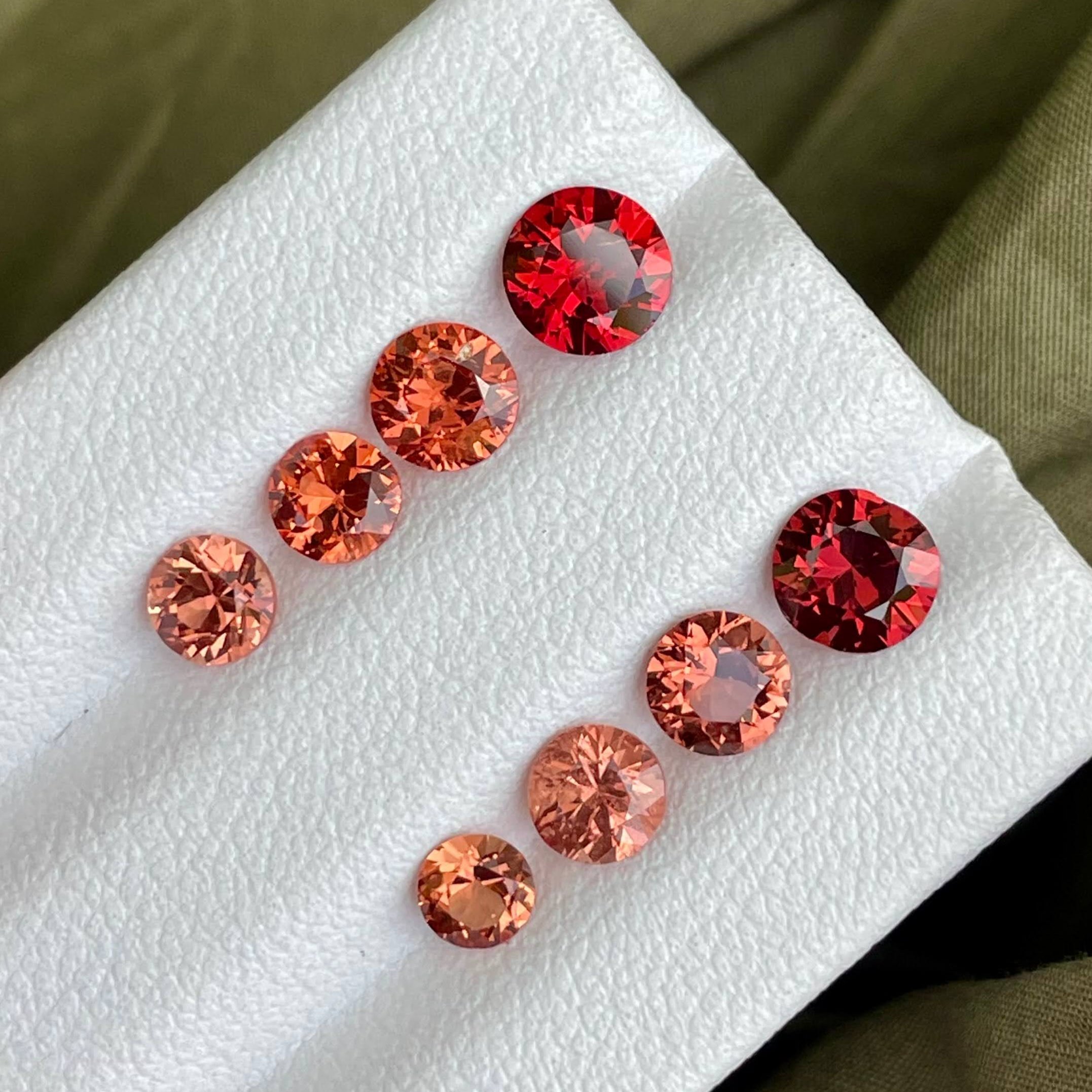 3.27 carats 8 Piece Orange Spinel Gems Lot Round Cut from Burma