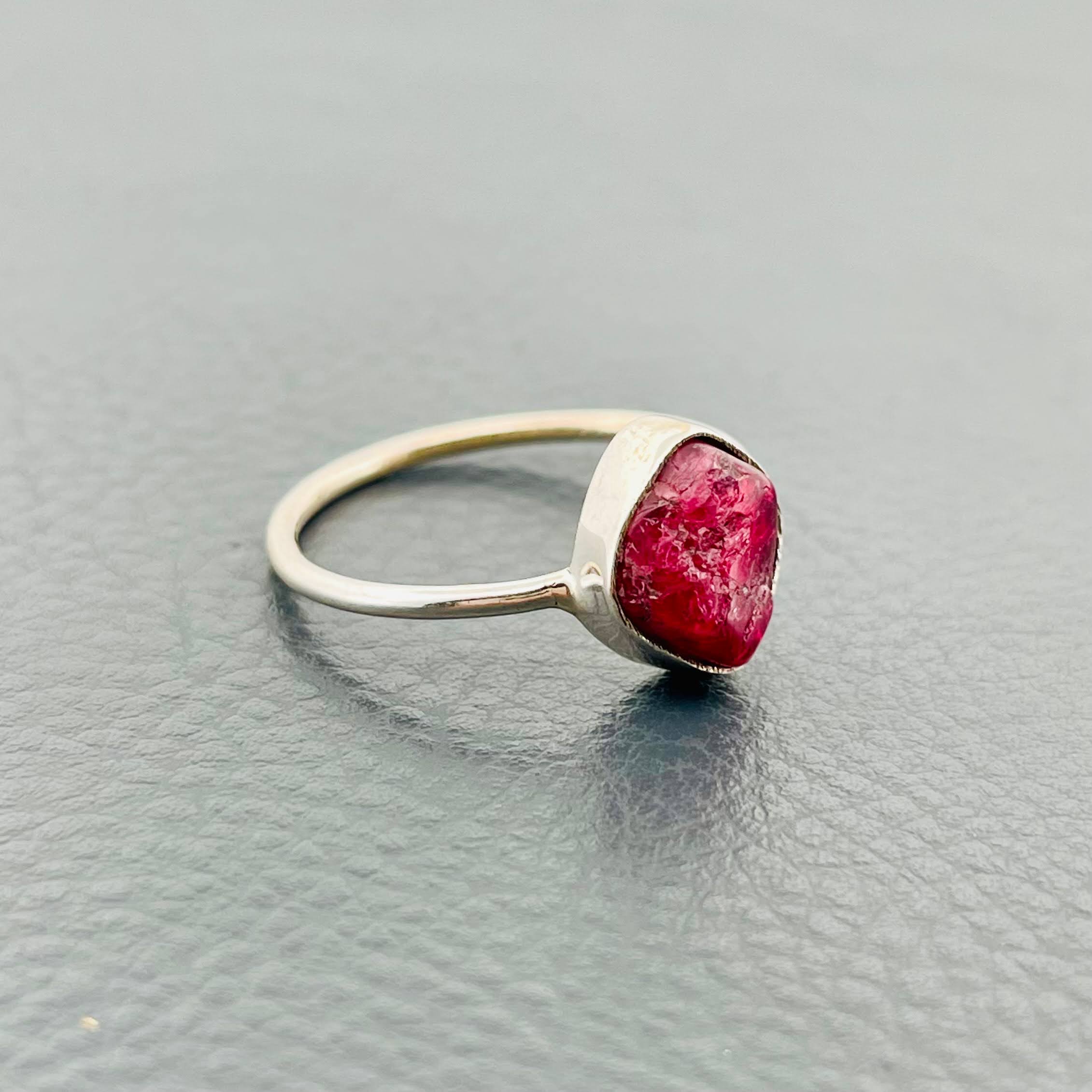 Handmade Red Rough Spinel Silver Ring 6 US Size Finished Jewelry — view 2