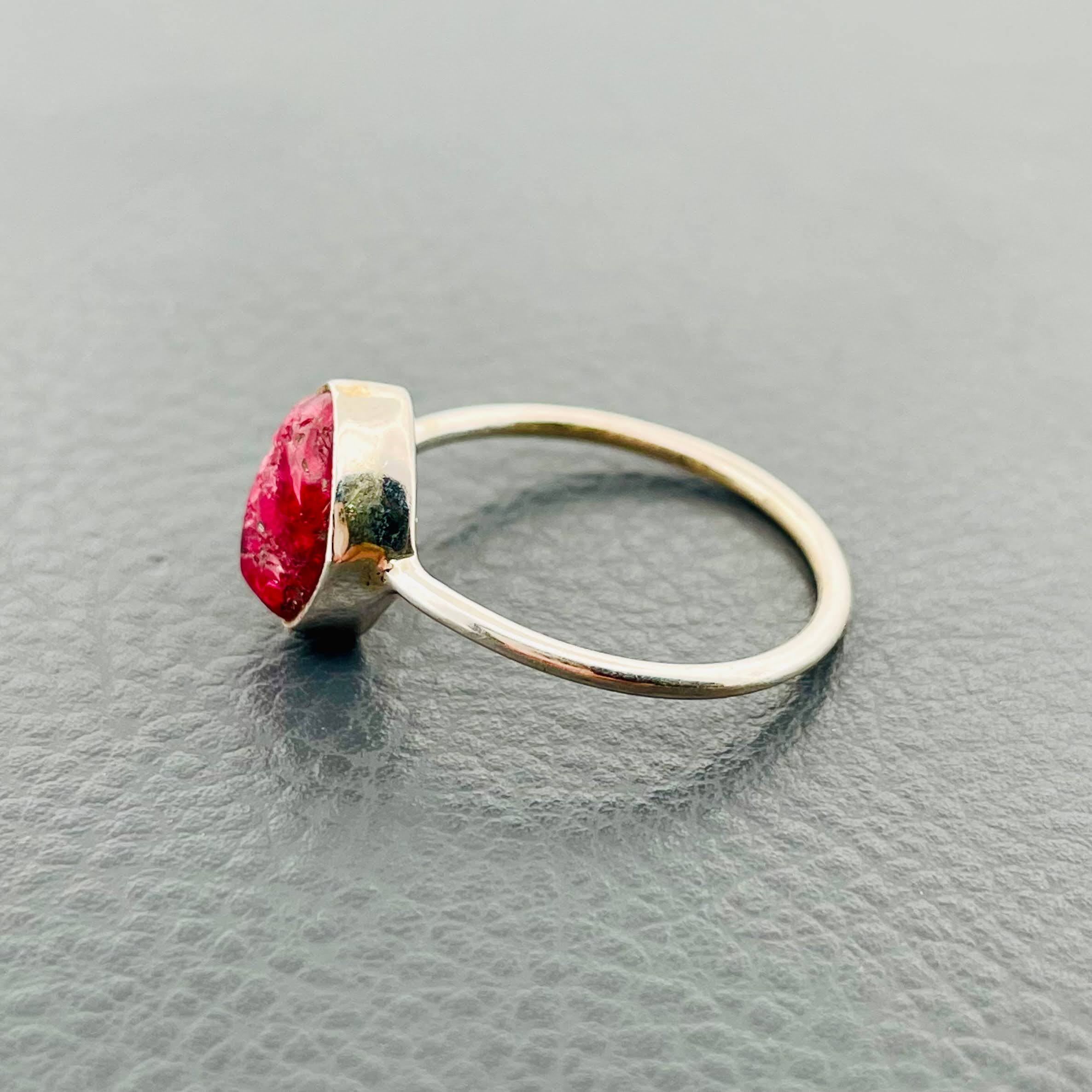 Handmade Red Rough Spinel Silver Ring 6 US Size Finished Jewelry — view 4