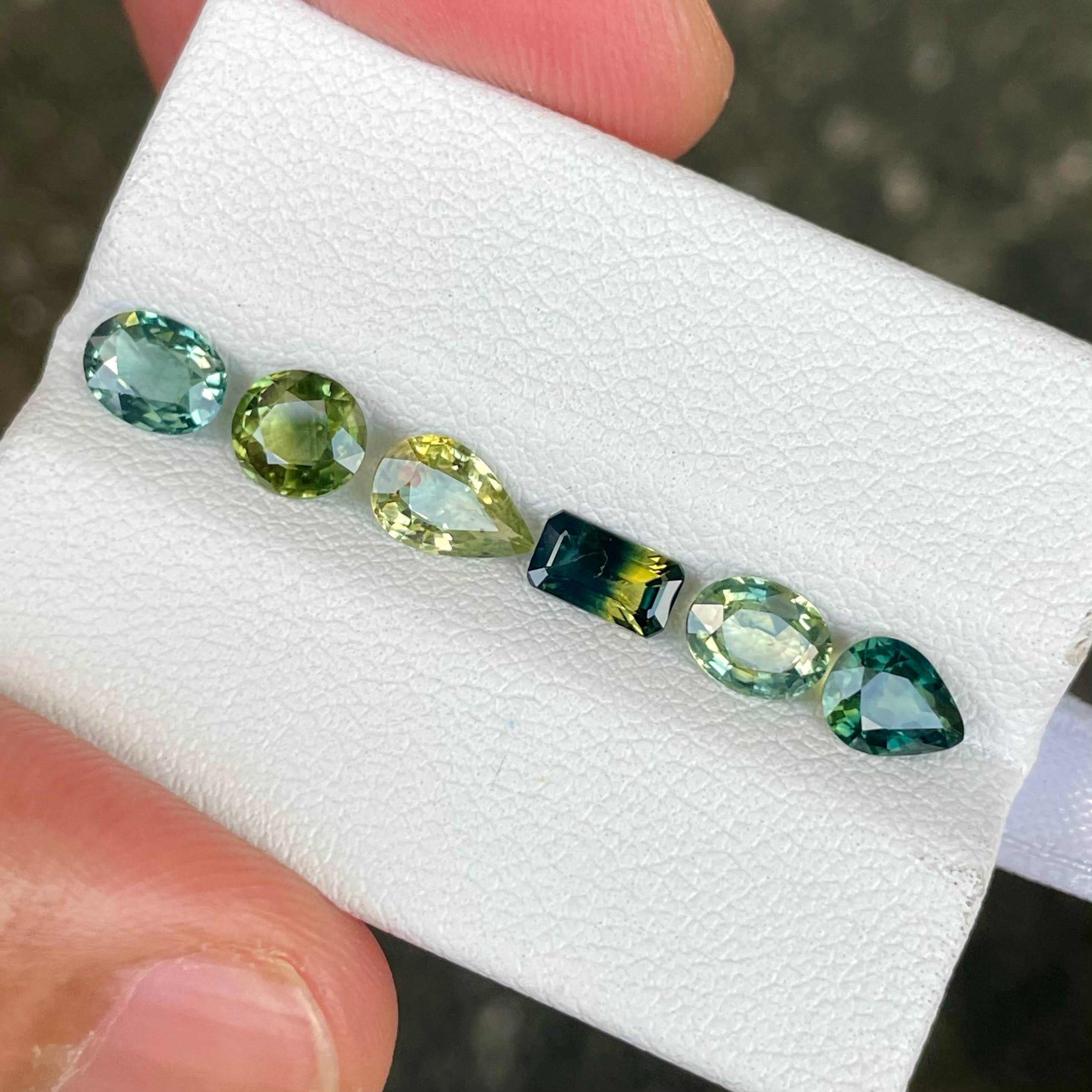 4.06 Carats Parti Sapphire Stones 6 Piece Gemstones Lot from Madagascar