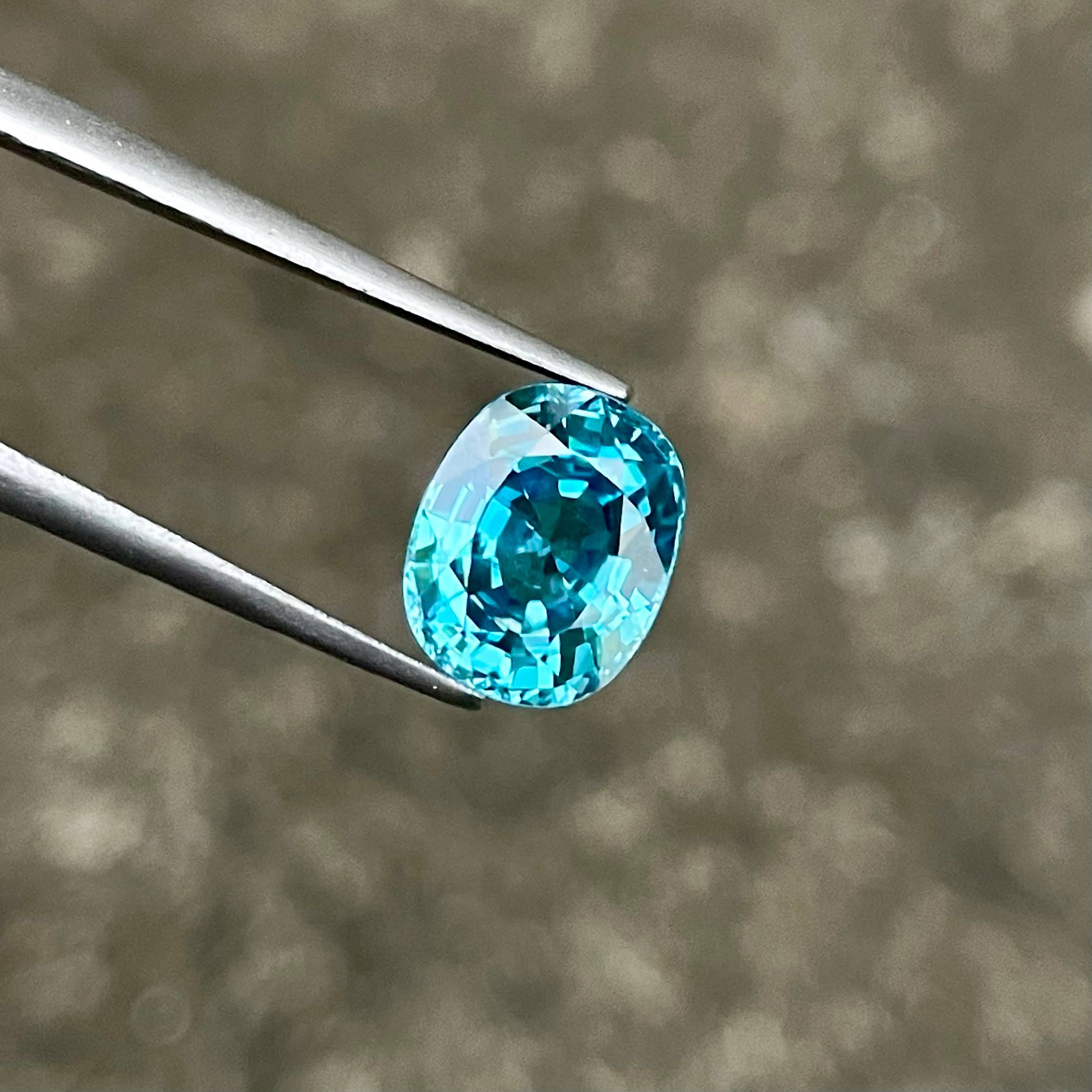 4.65 carats Blue Zircon Stone Cushion Cut Natural Cambodian Gemstone