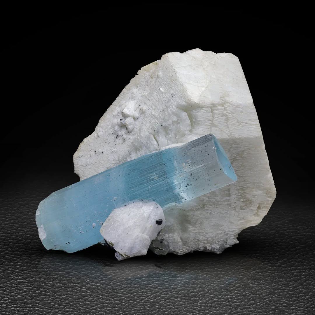 Double Terminated Aquamarine on Microcline Feldspar From Pakistan — view 1