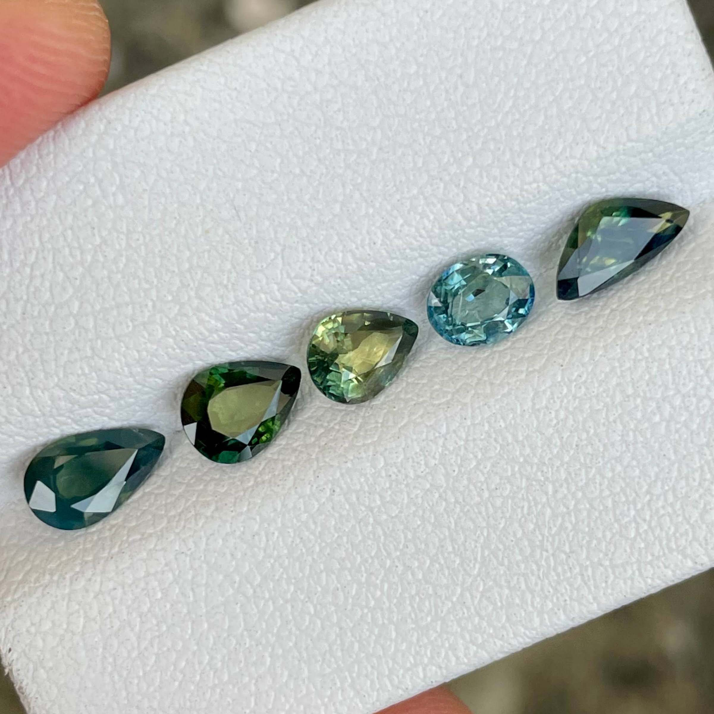 3.25 Carats Teal Sapphire Stones 5 Piece Gemstones Lot from Madagascar