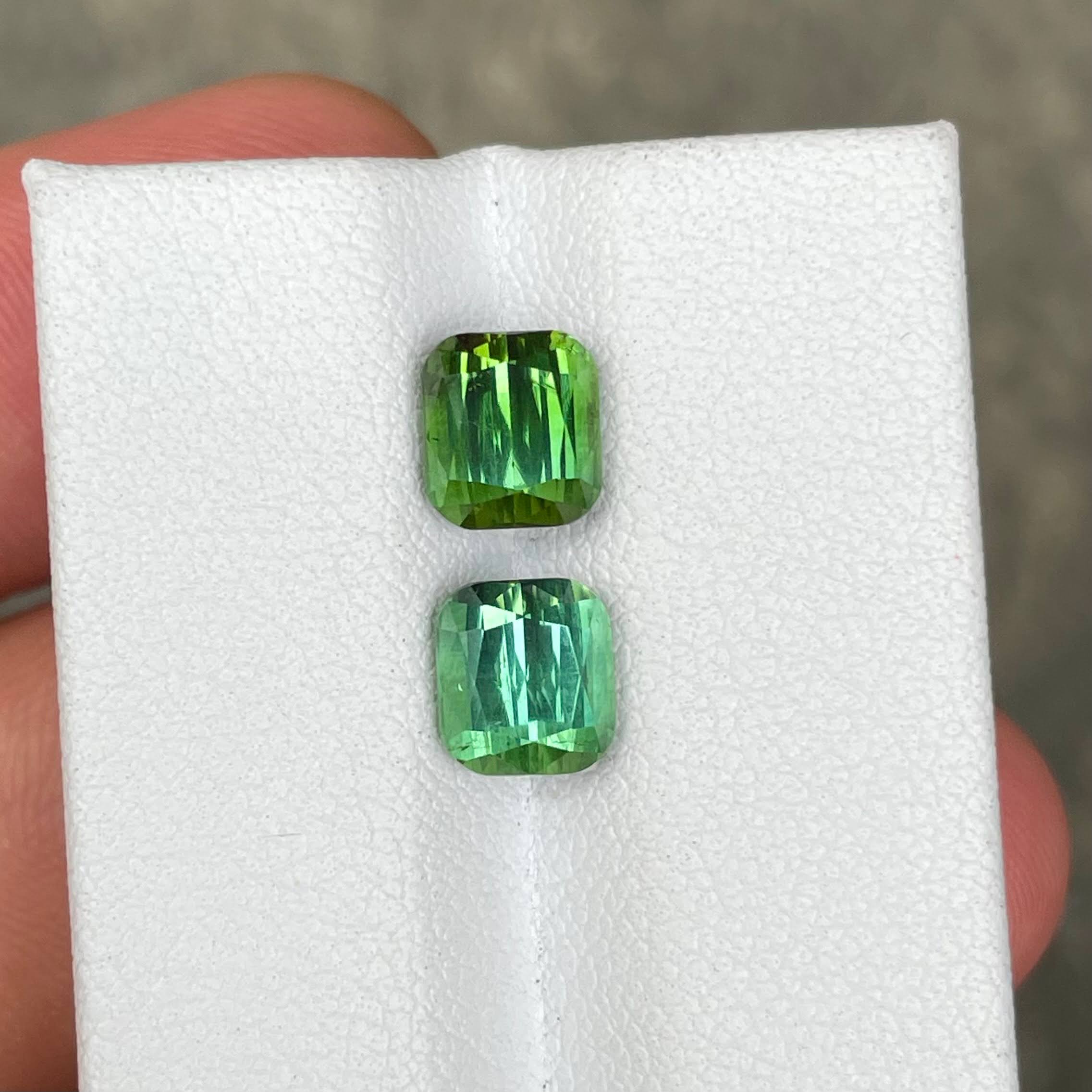 3.96 carats Green Tourmaline Stone Pair Cushion Cut Afghan Gemstone