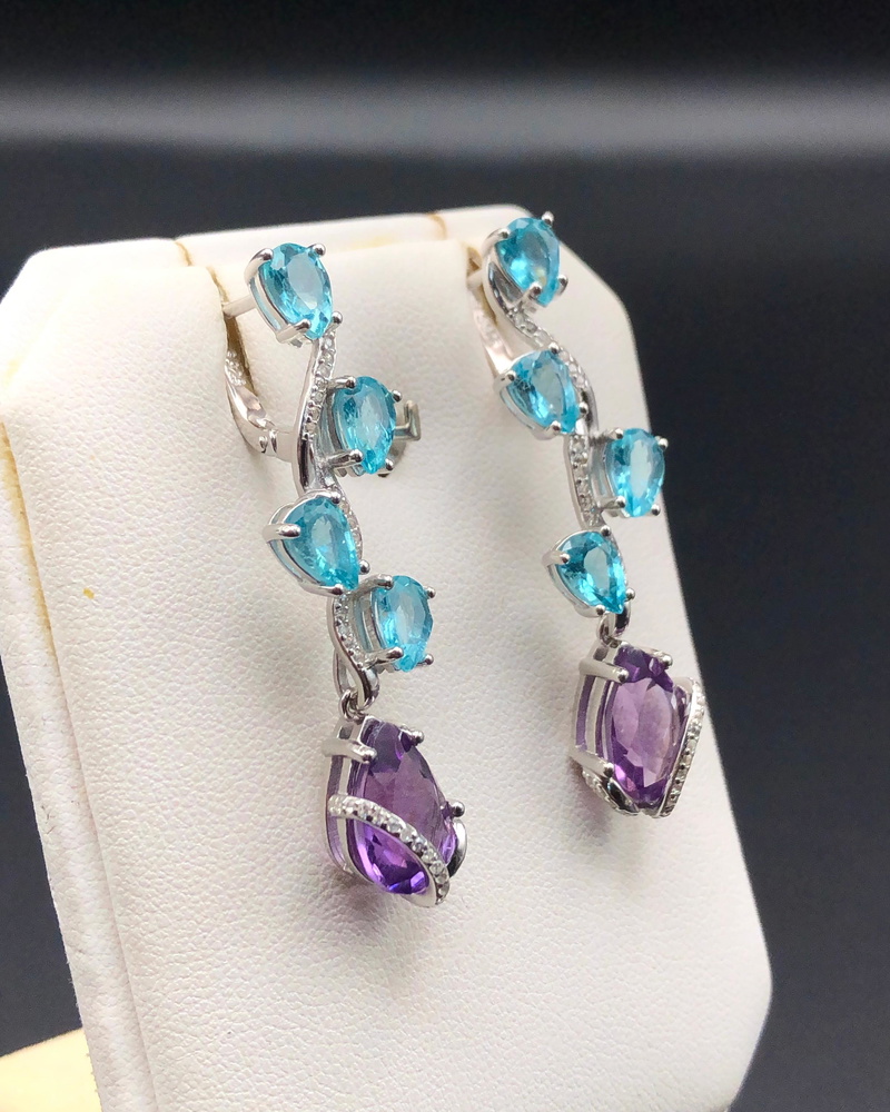 49.65 gram Amethyst &amp; Topaz Ear Ring Fixed Into 925 Silver — view 2