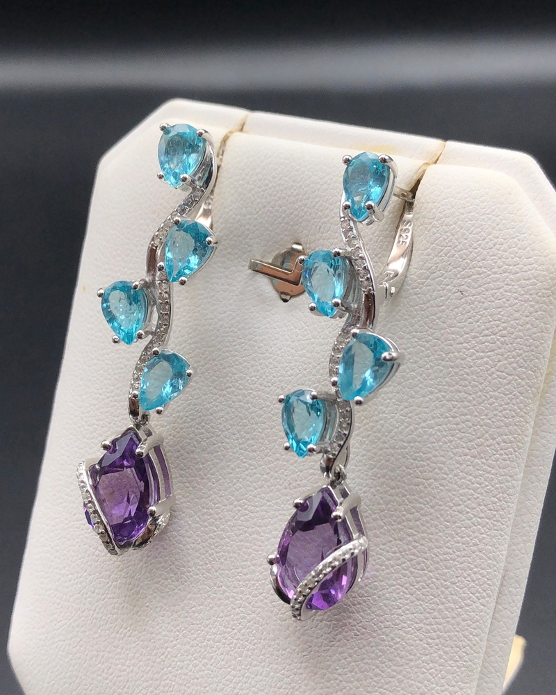 49.65 gram Amethyst &amp; Topaz Ear Ring Fixed Into 925 Silver — view 4